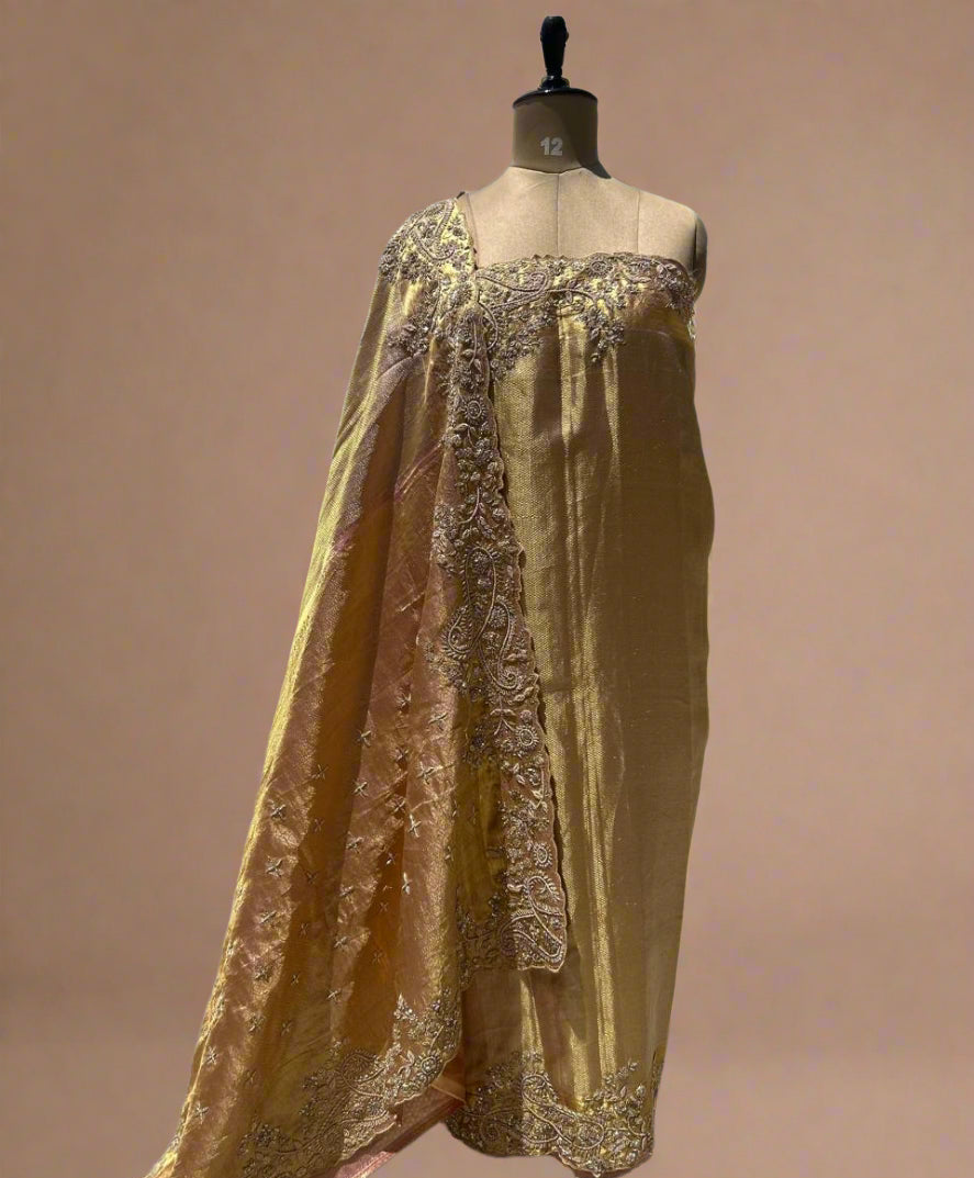 Golden pure kanchipuram handwork-07 saree