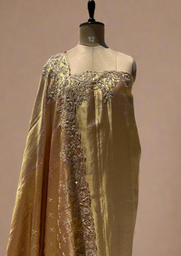 Golden pure kanchipuram handwork-07 saree