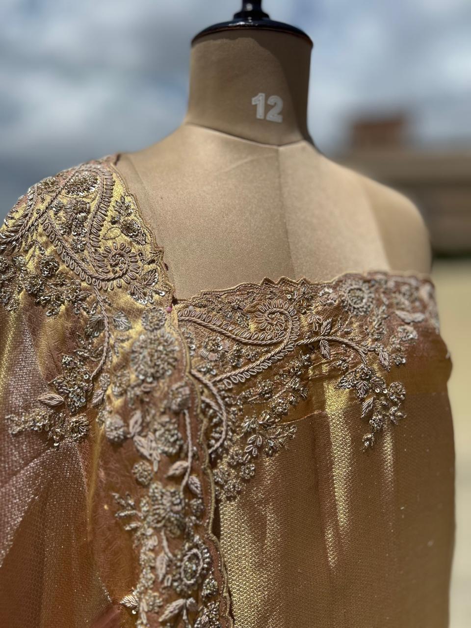 Golden pure kanchipuram handwork-07 saree