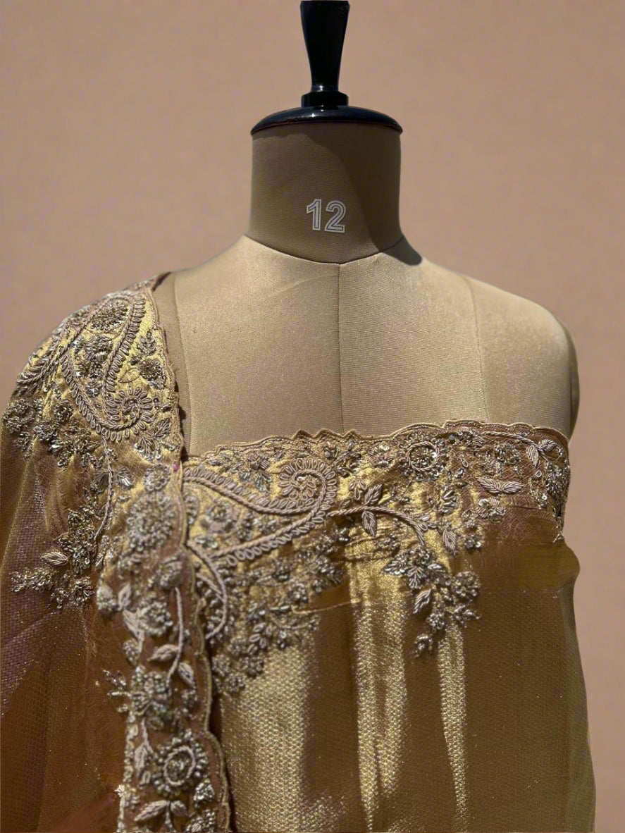 Golden pure kanchipuram handwork-07 saree