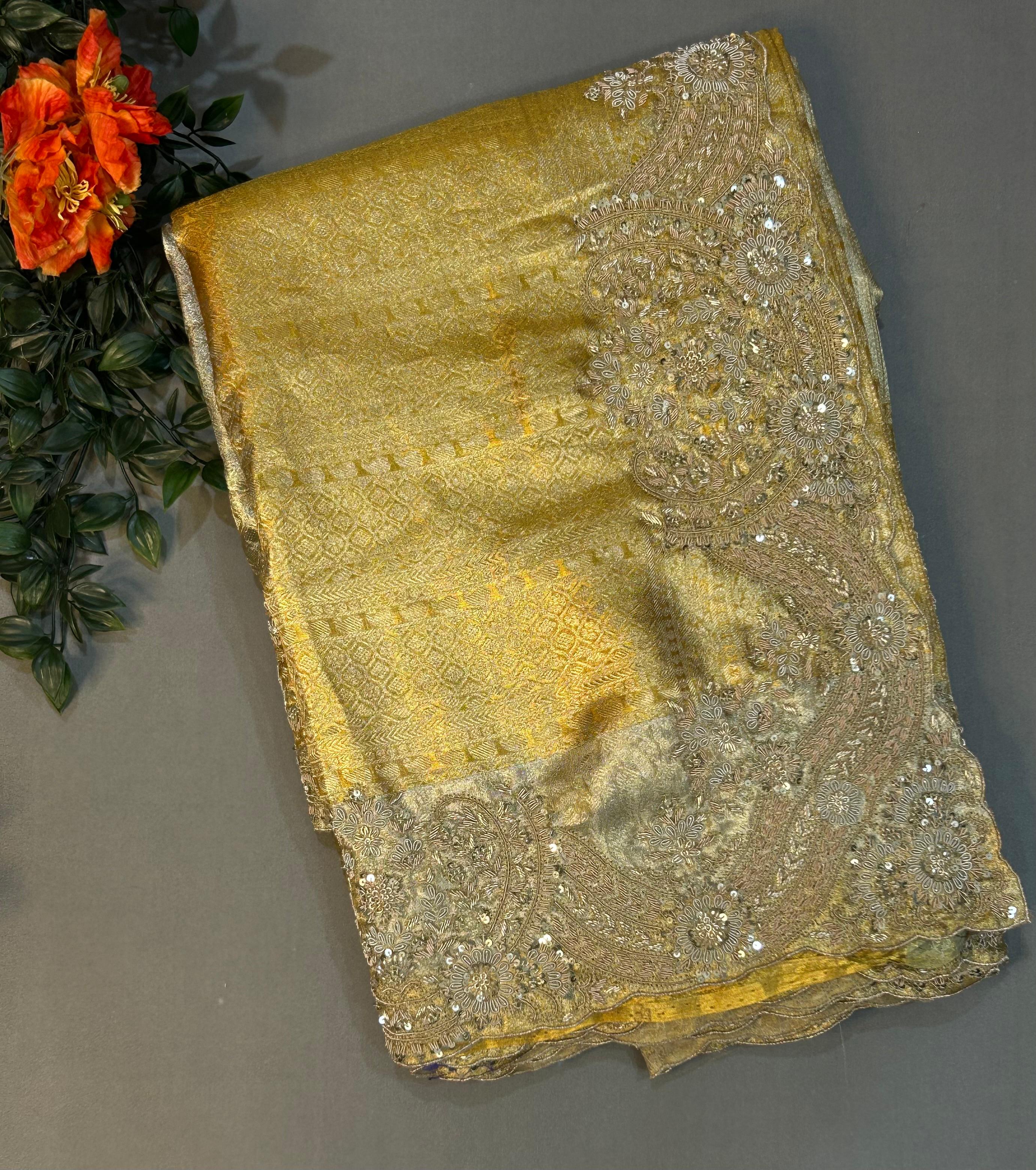 Golden and silver shade pure kanchipuram handwork-07 saree