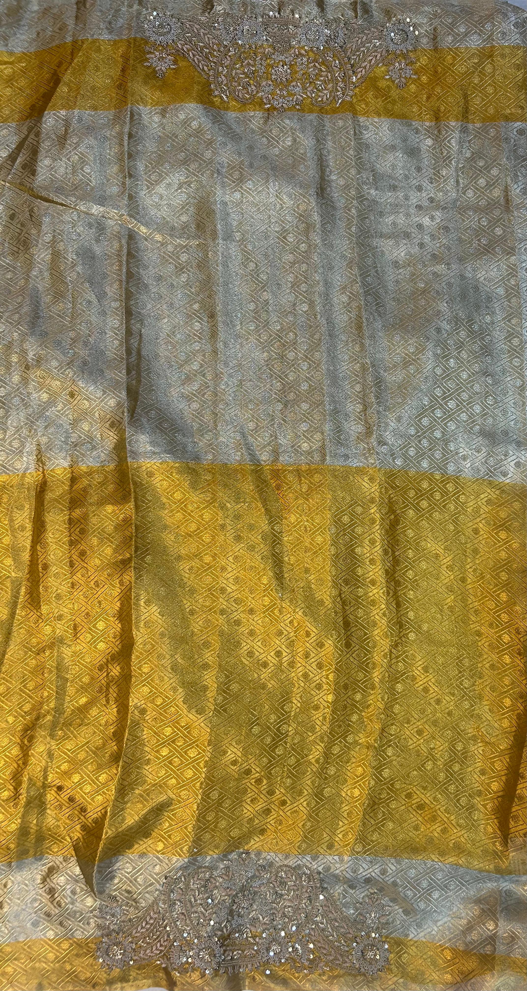 Golden and silver shade pure kanchipuram handwork-07 saree