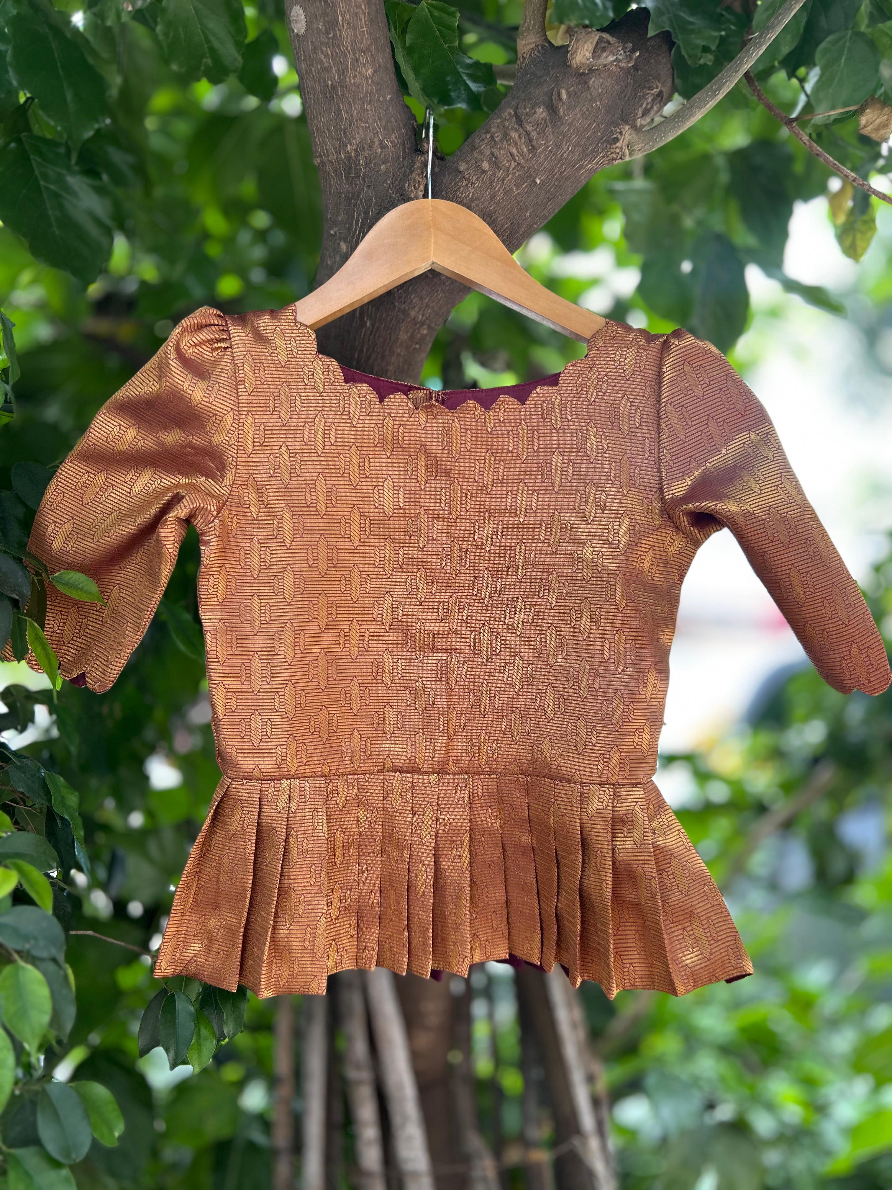 Orange brown kids semi Kanchi Lehenga