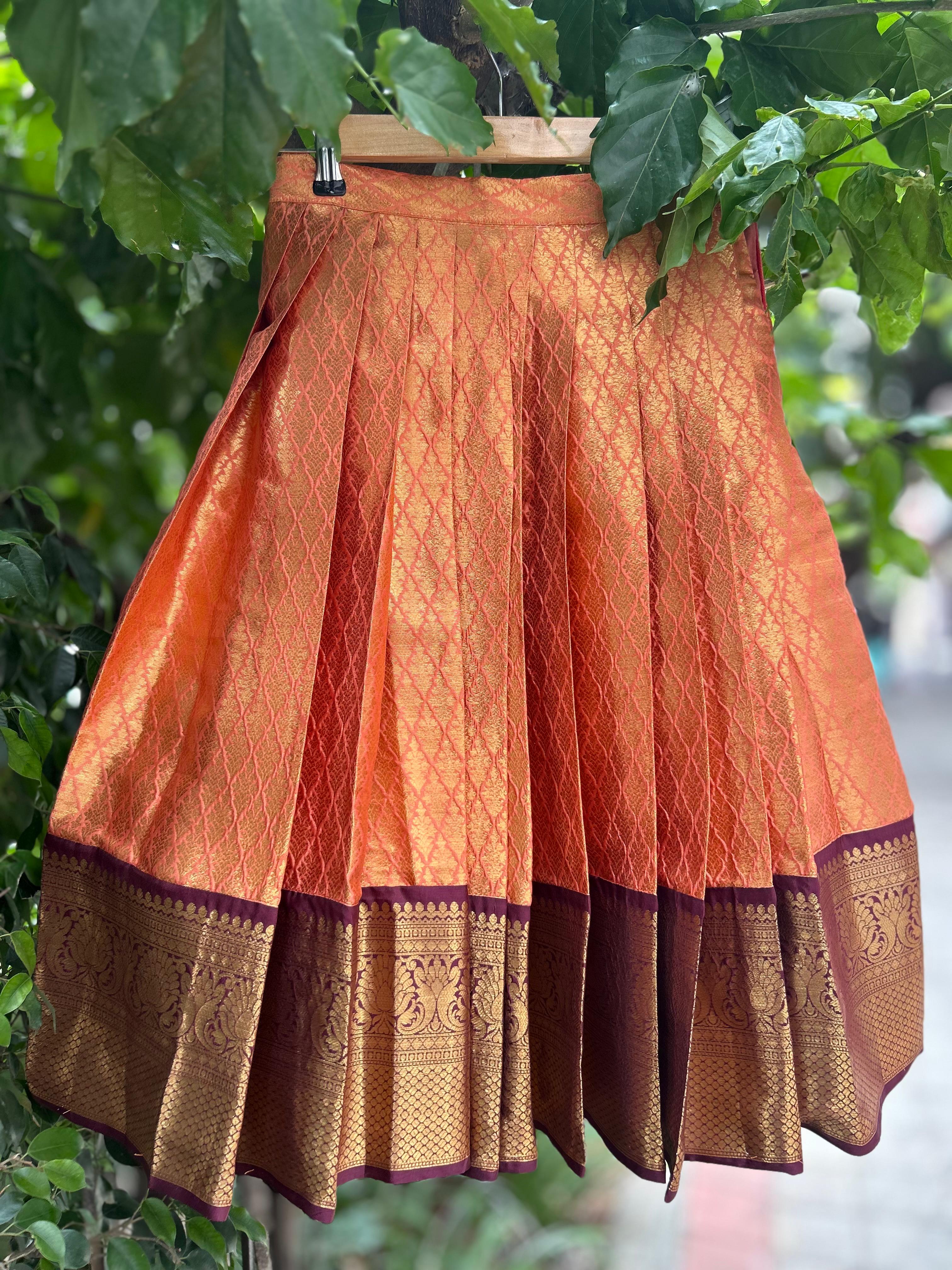 Orange brown kids semi Kanchi Lehenga