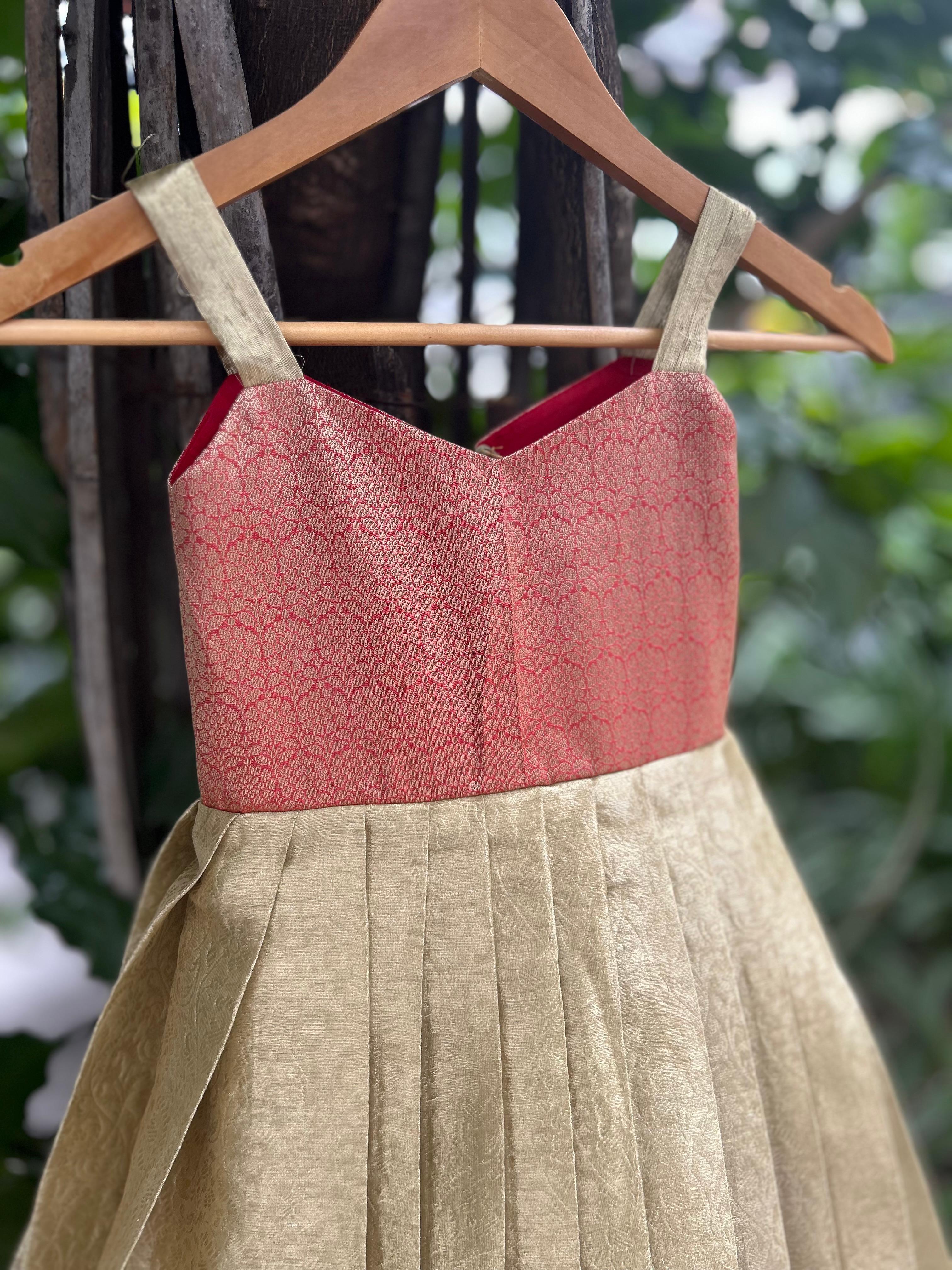 Gold semi brocade kanchi Gown