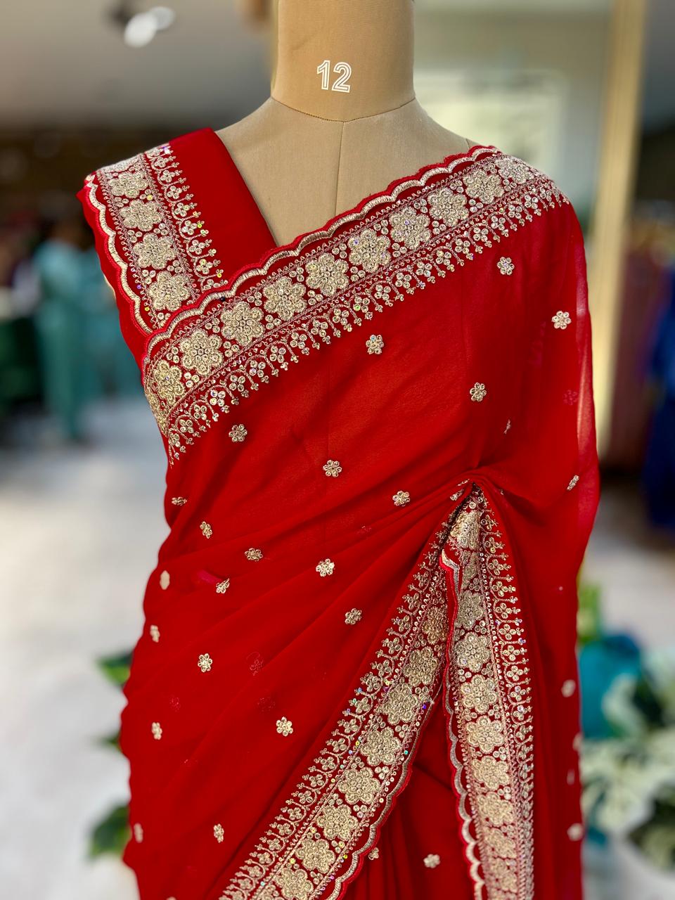 Red sabyasachi inspired-07 georgette designer saree