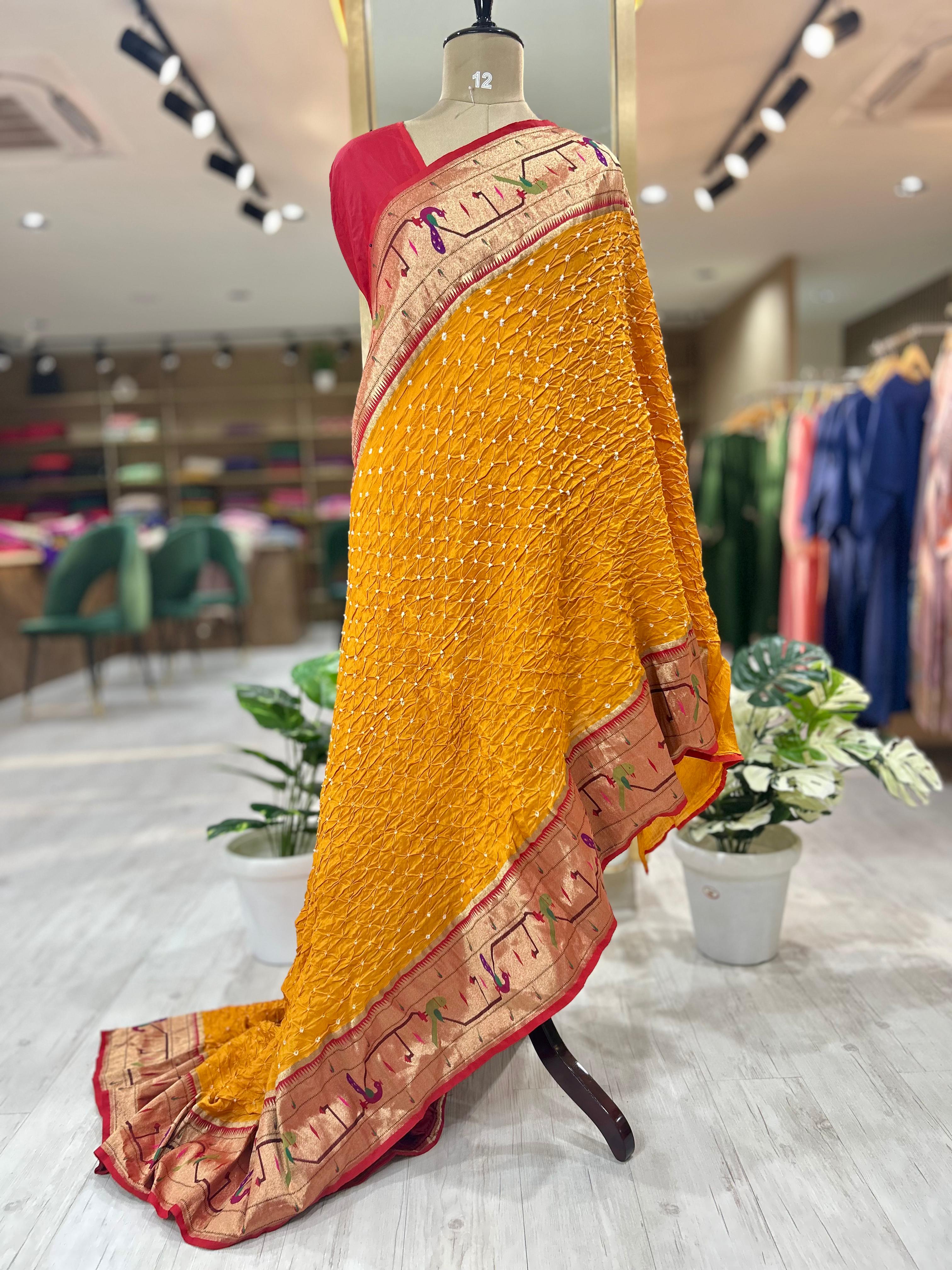 Yellow bandhini paithani-07 border saree (RR)