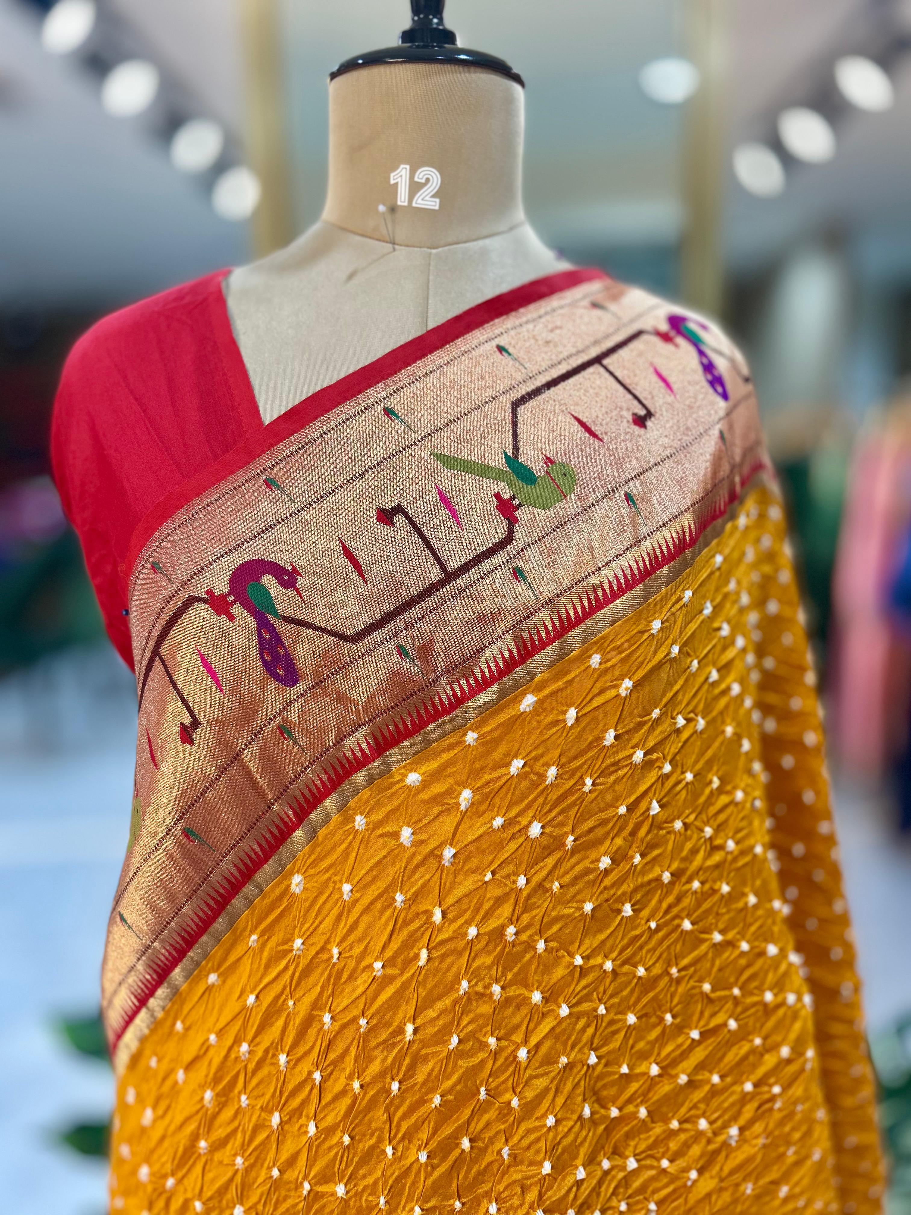 Yellow bandhini paithani-07 border saree (RR)