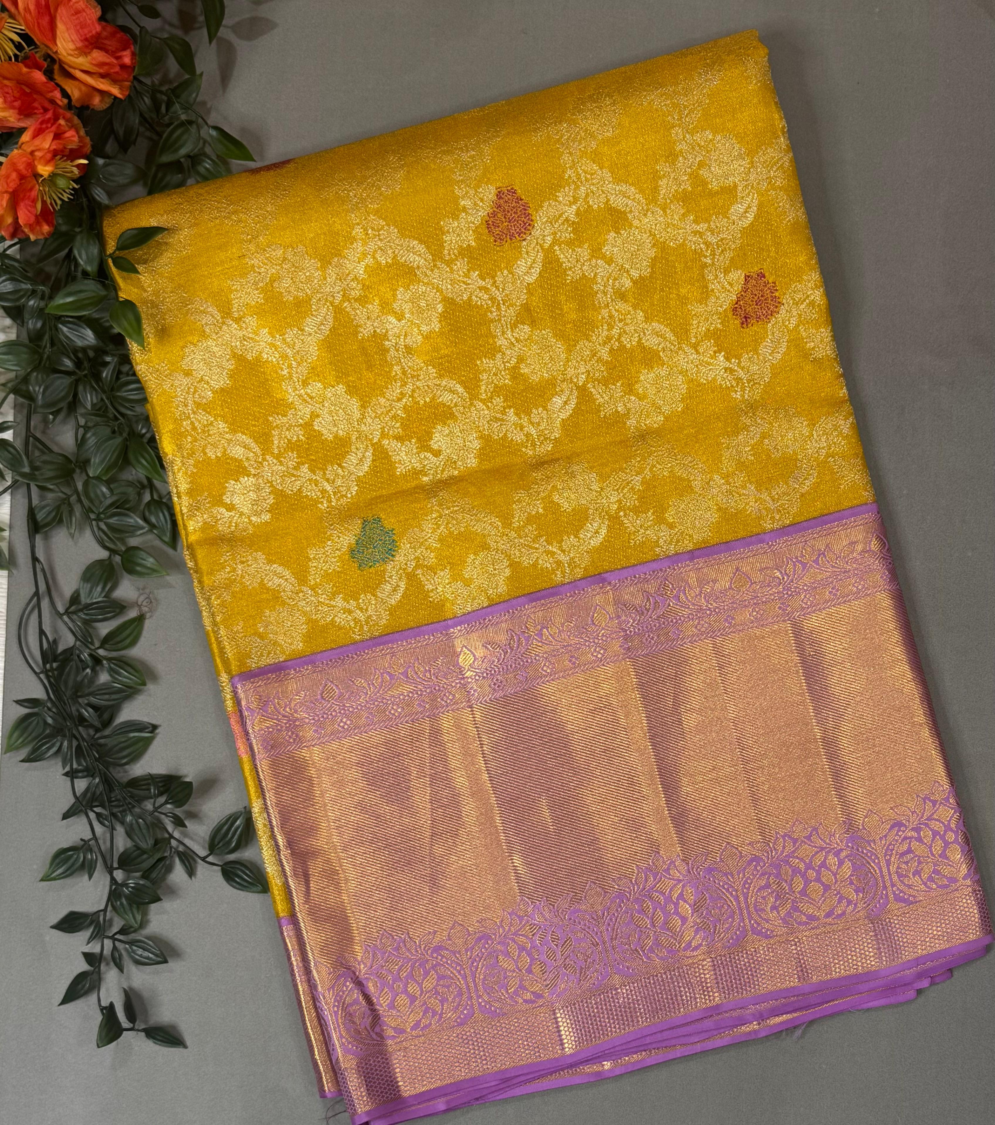 Yellow tissue pure kanchipuram-07 silk saree