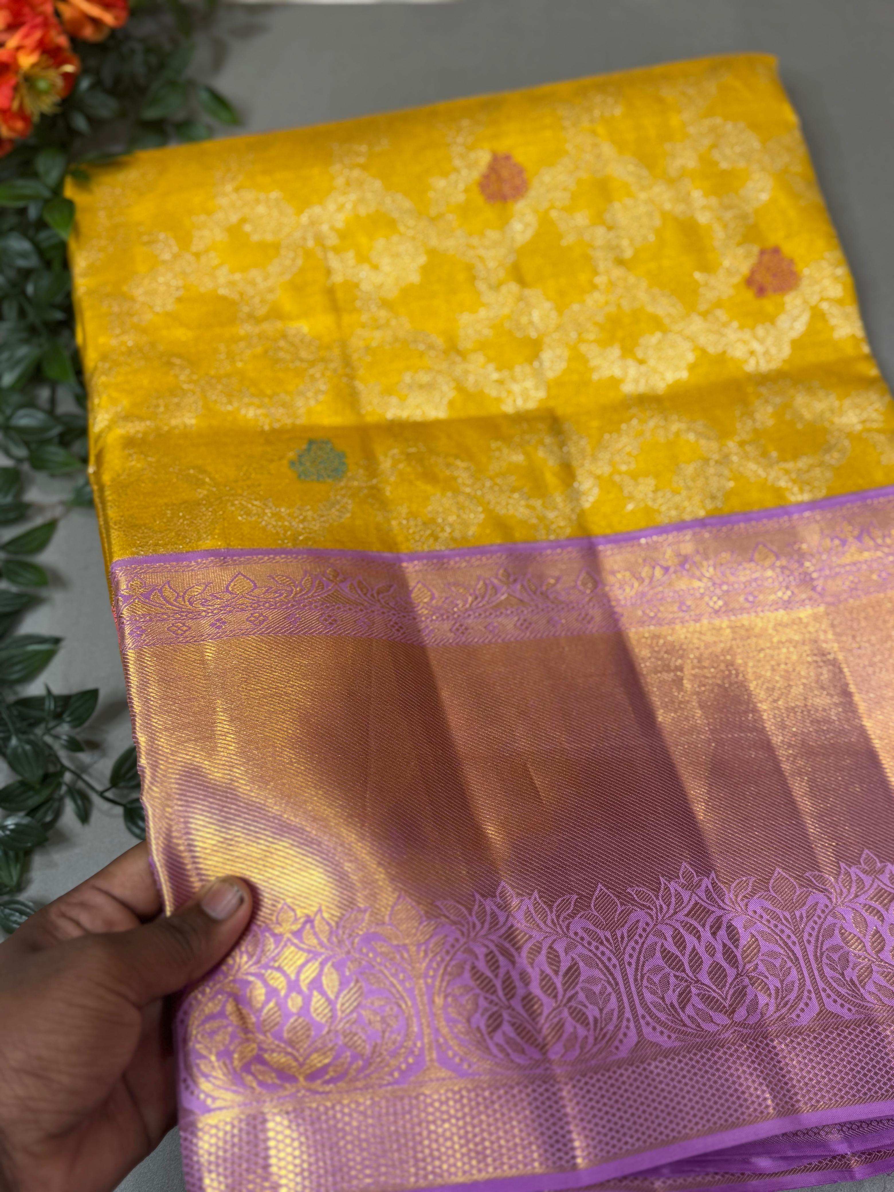 Yellow tissue pure kanchipuram-07 silk saree