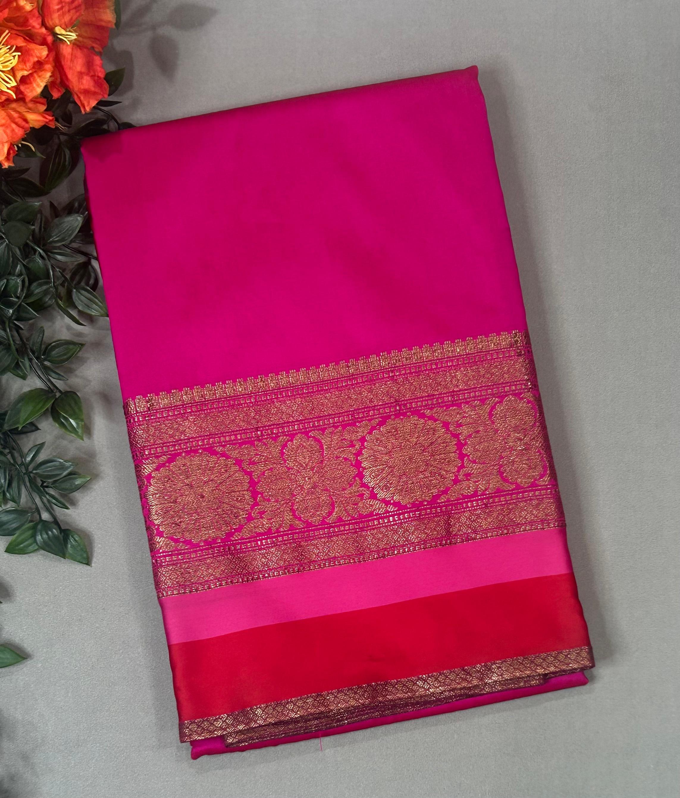 Rani pink 3D semi benaras saree