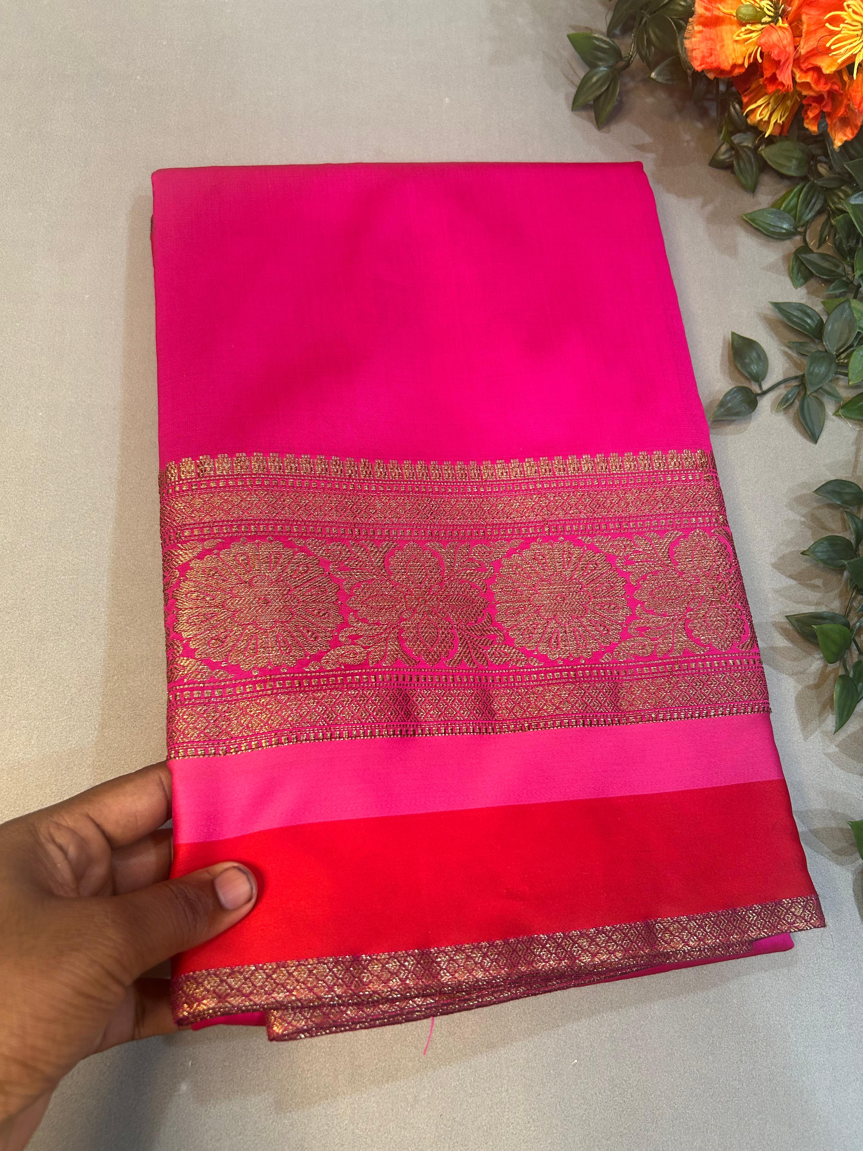 Rani pink 3D semi benaras saree