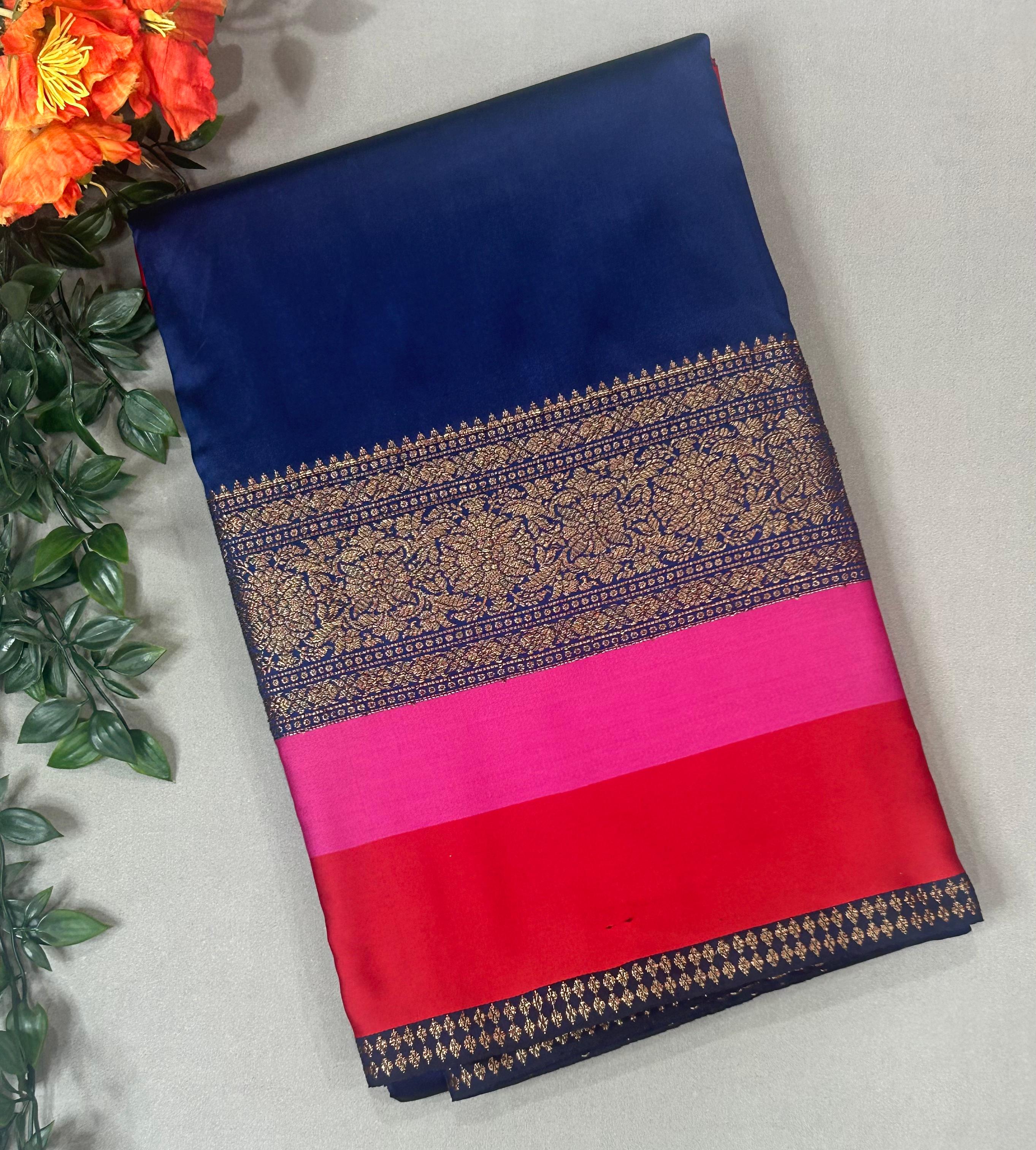 Navy blue 3D semi benaras saree