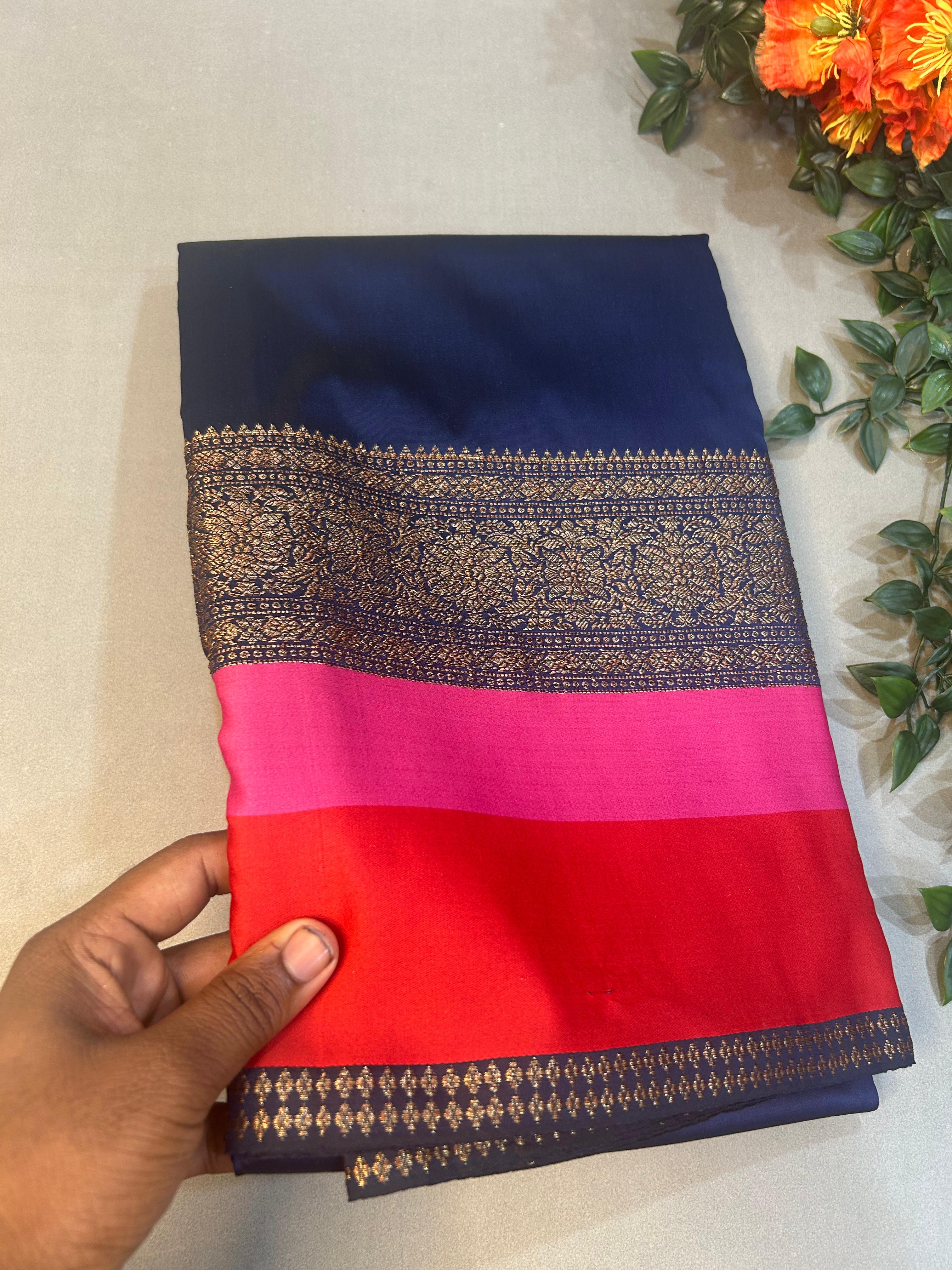Navy blue 3D semi benaras saree