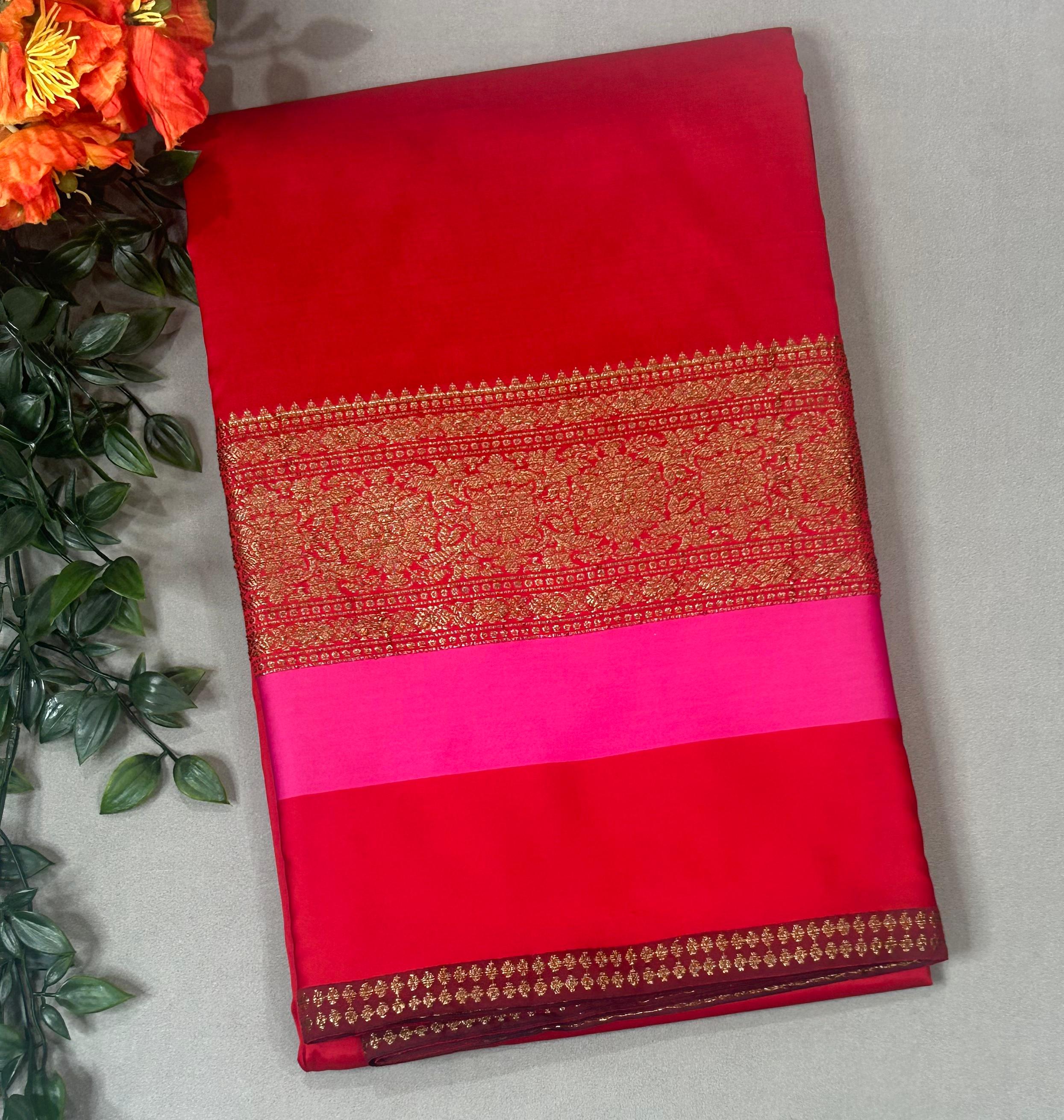 Red 3D semi benaras saree