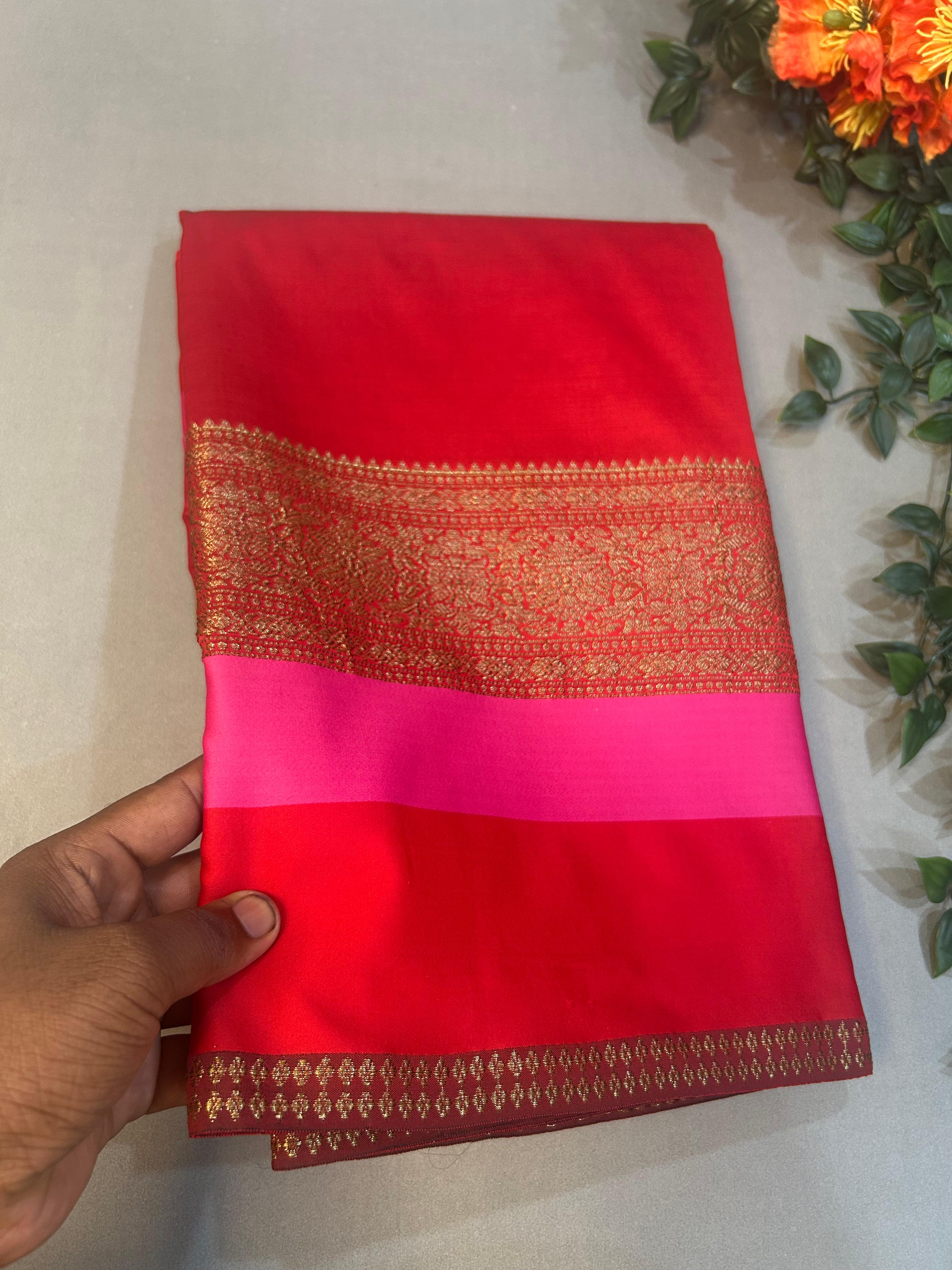 Red 3D semi benaras saree