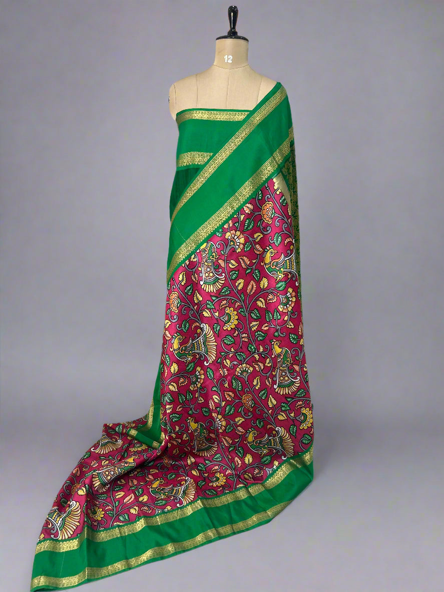 Dark pink pure printed kanchipuram-07 silk saree