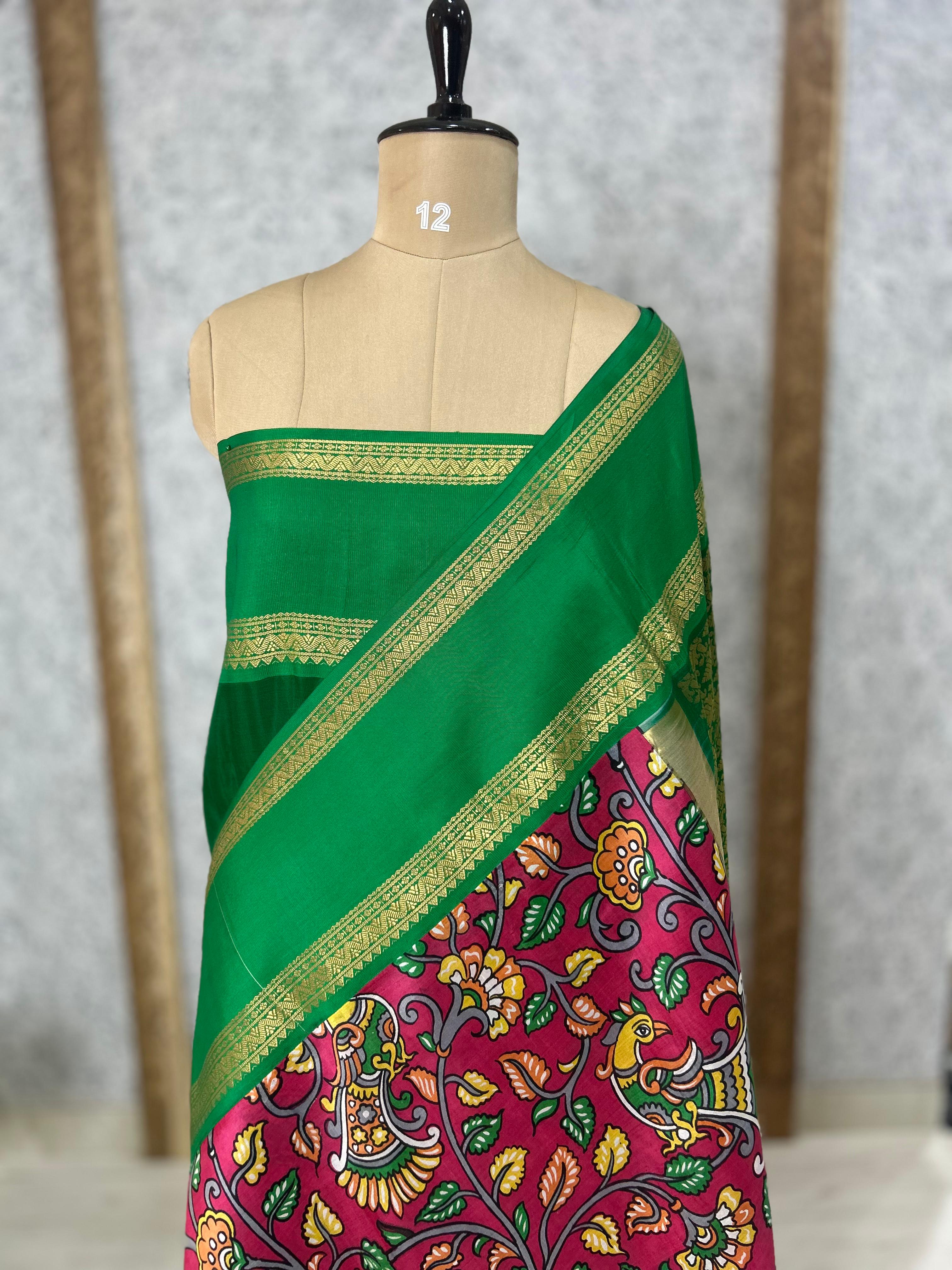 Dark pink pure printed kanchipuram-07 silk saree