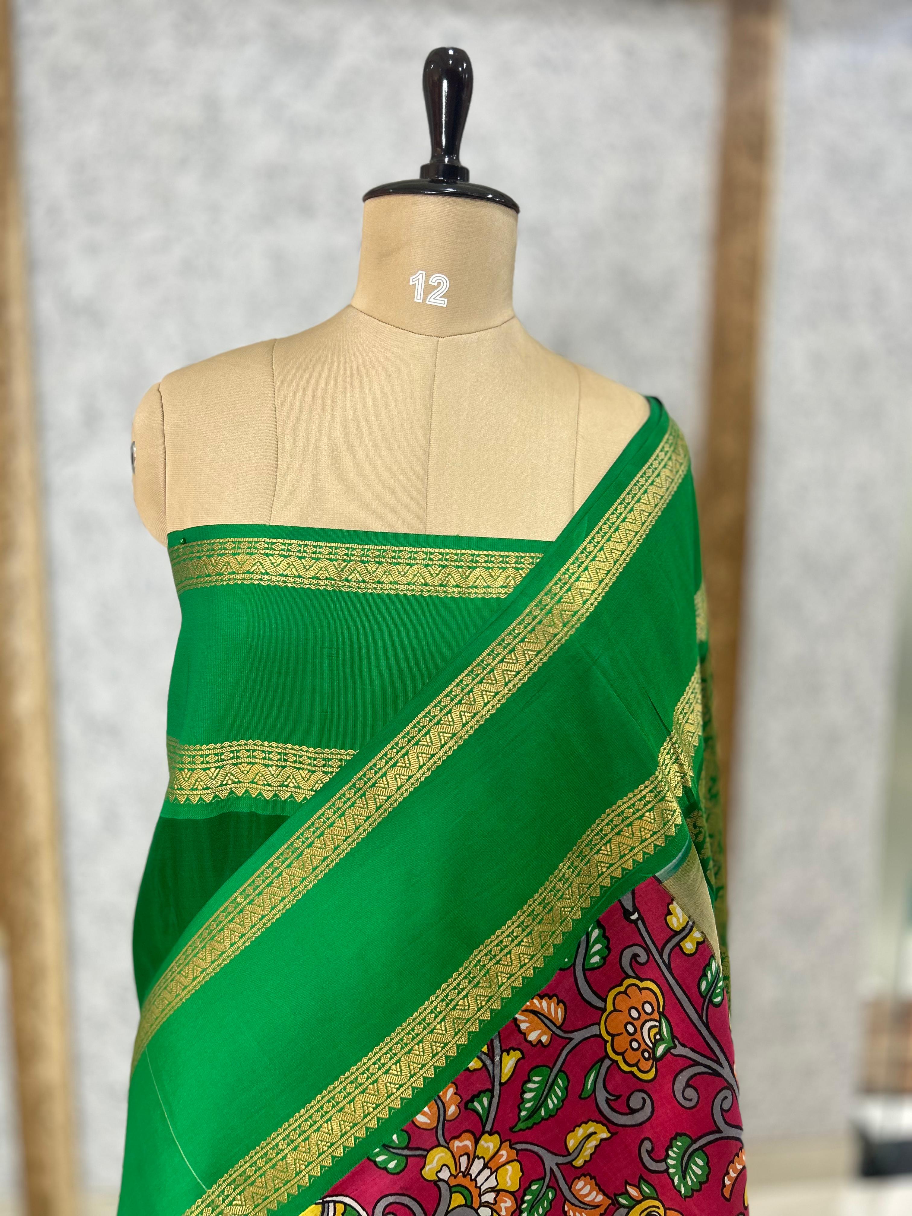 Dark pink pure printed kanchipuram-07 silk saree