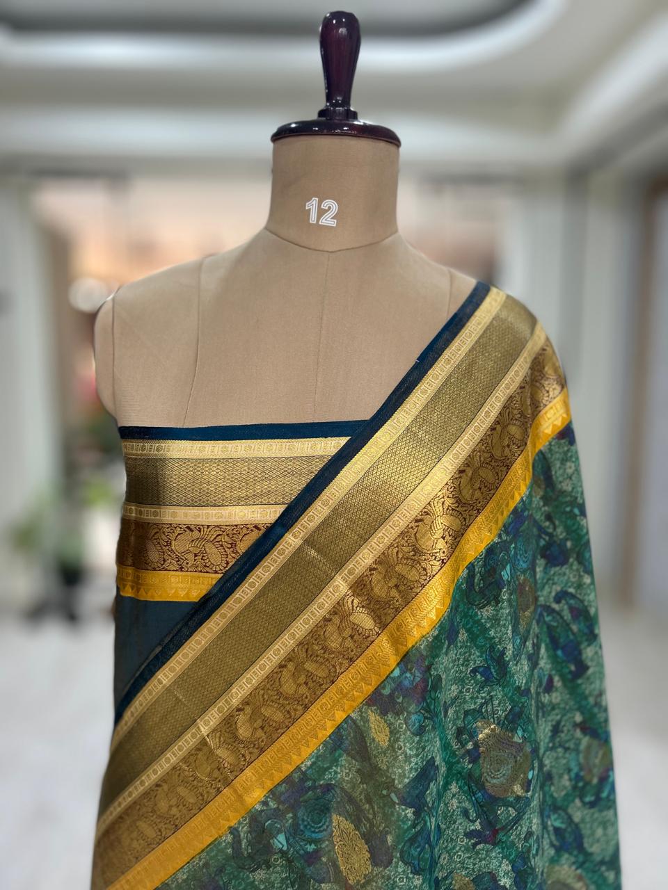 Pastel green pure printed kanchipuram-07 silk saree