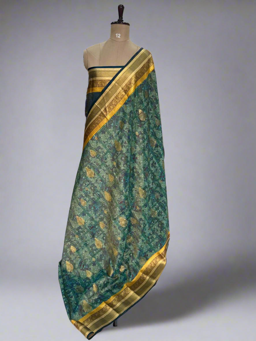 Pastel green pure printed kanchipuram-07 silk saree