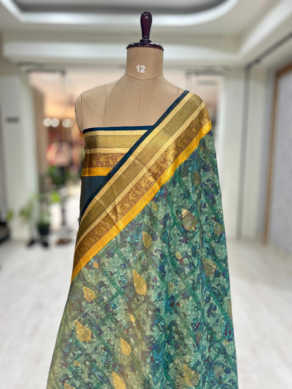 Pastel green pure printed kanchipuram-07 silk saree
