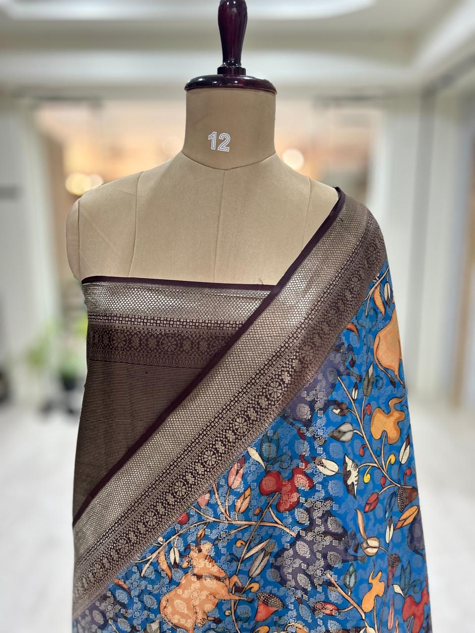 Blue pure printed kanchipuram-07 silk saree