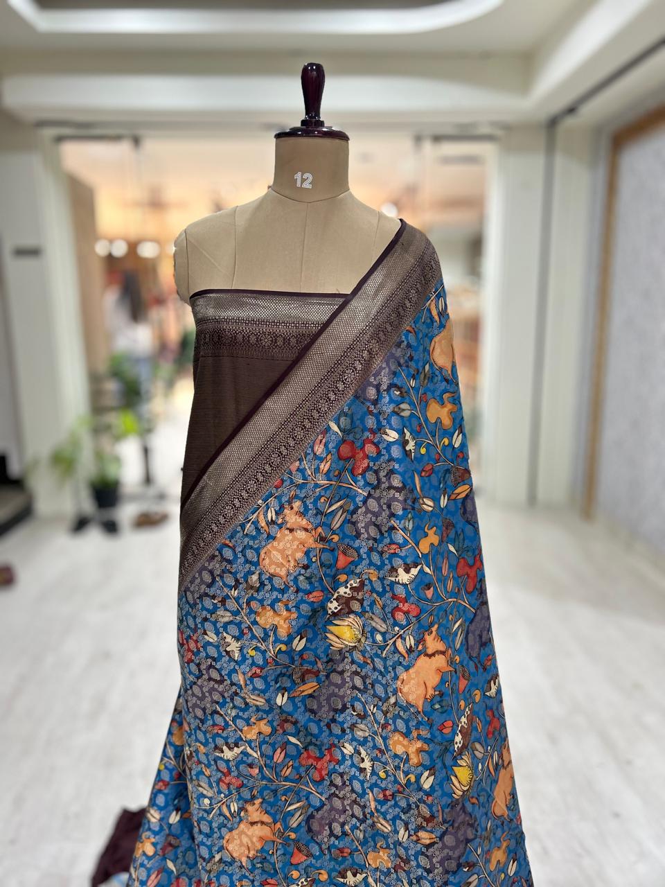 Blue pure printed kanchipuram-07 silk saree