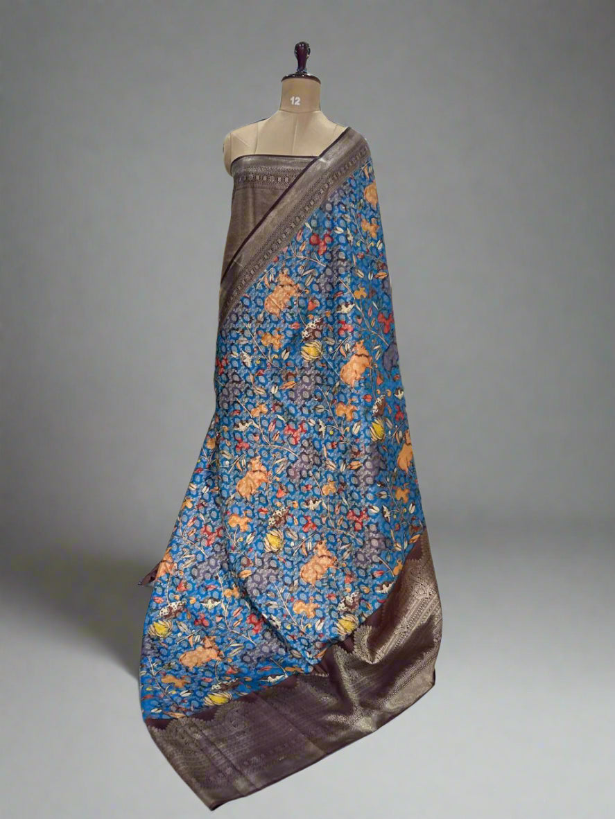 Blue pure printed kanchipuram-07 silk saree