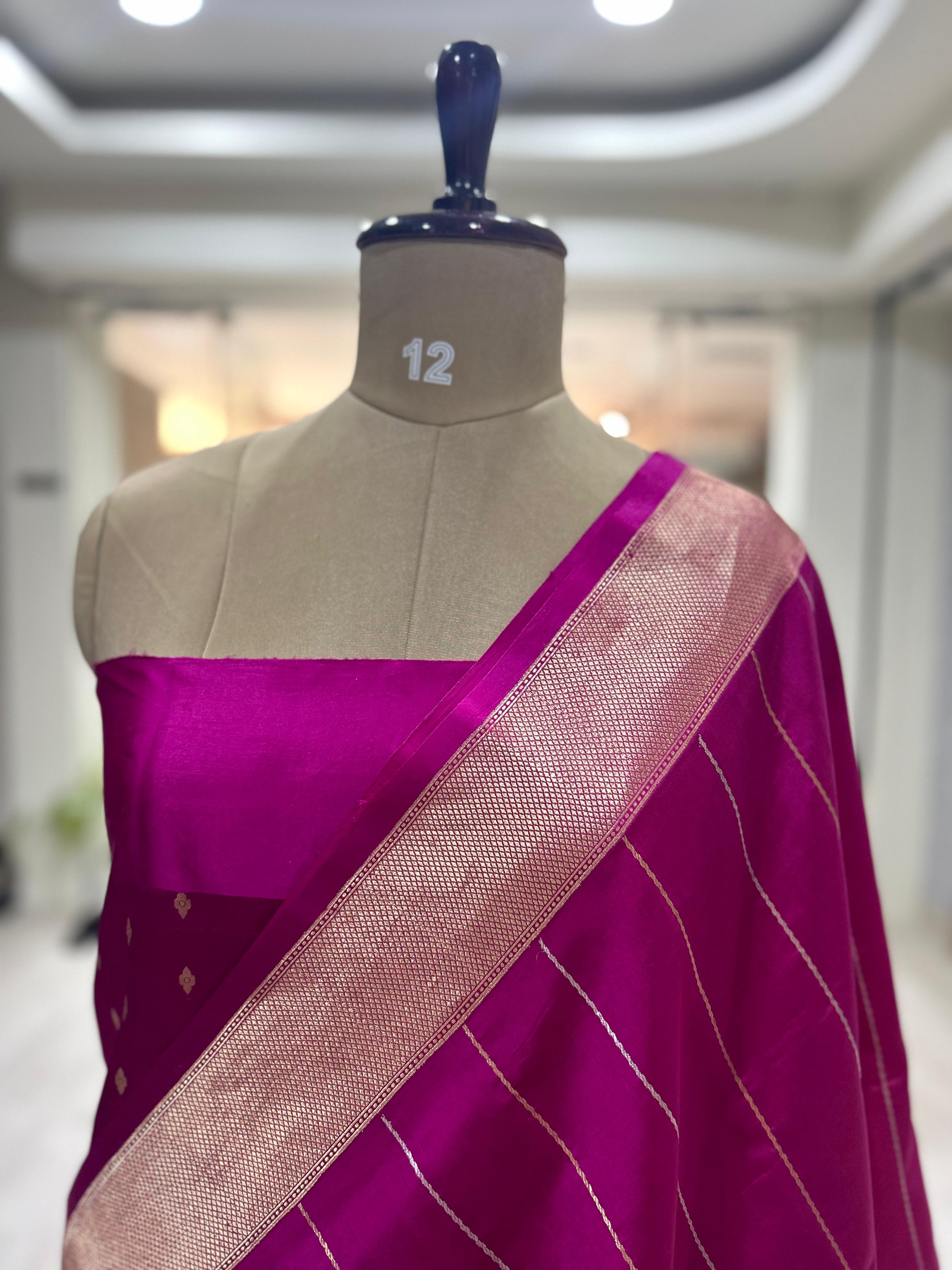 Pink stripes 07 Pure Benaras light weight silk saree