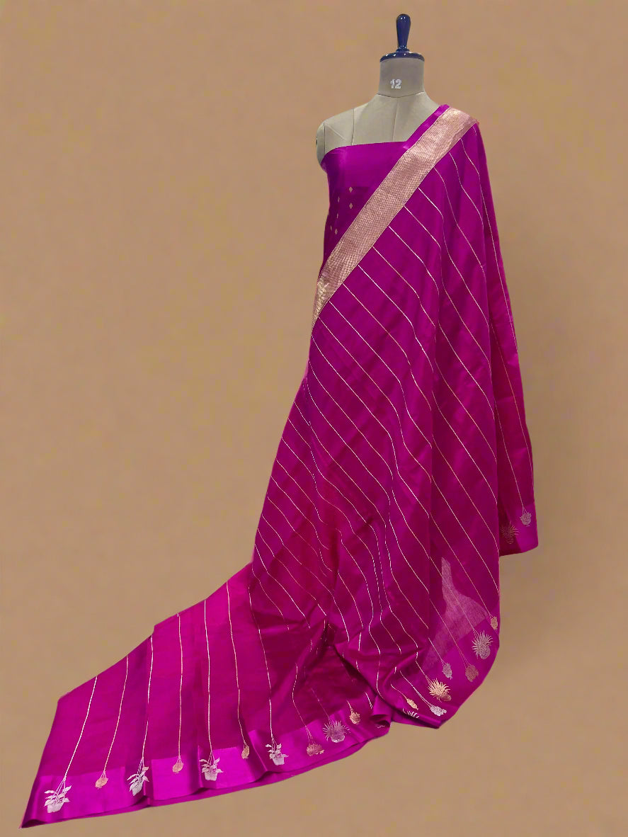 Pink stripes 07 Pure Benaras light weight silk saree