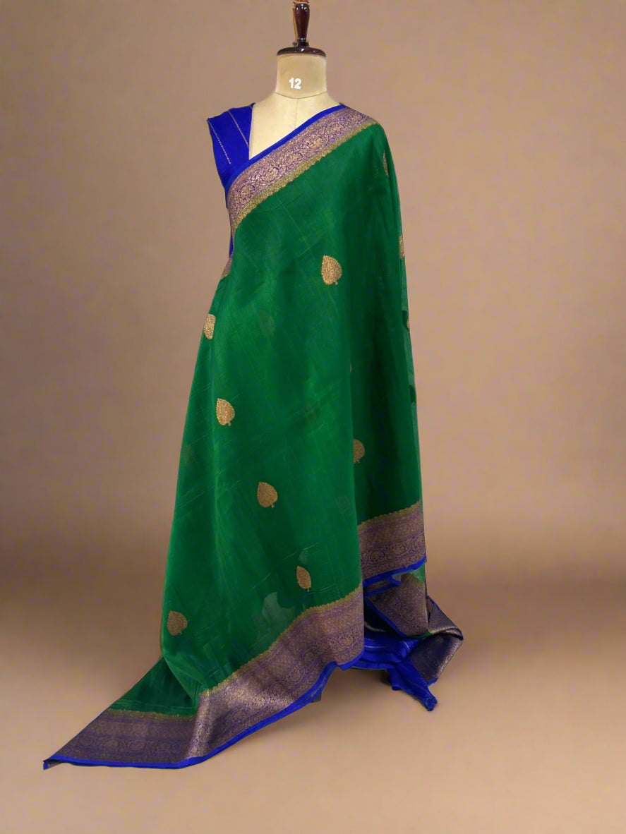 Bottle green pure kora organza-07 saree