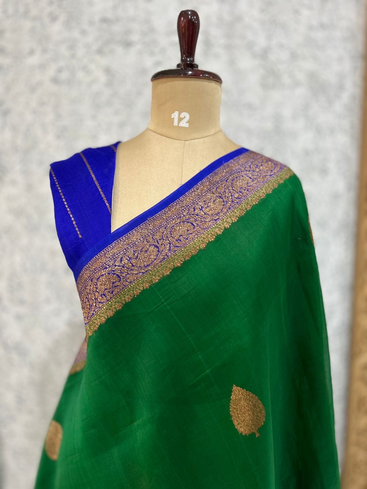 Bottle green pure kora organza-07 saree