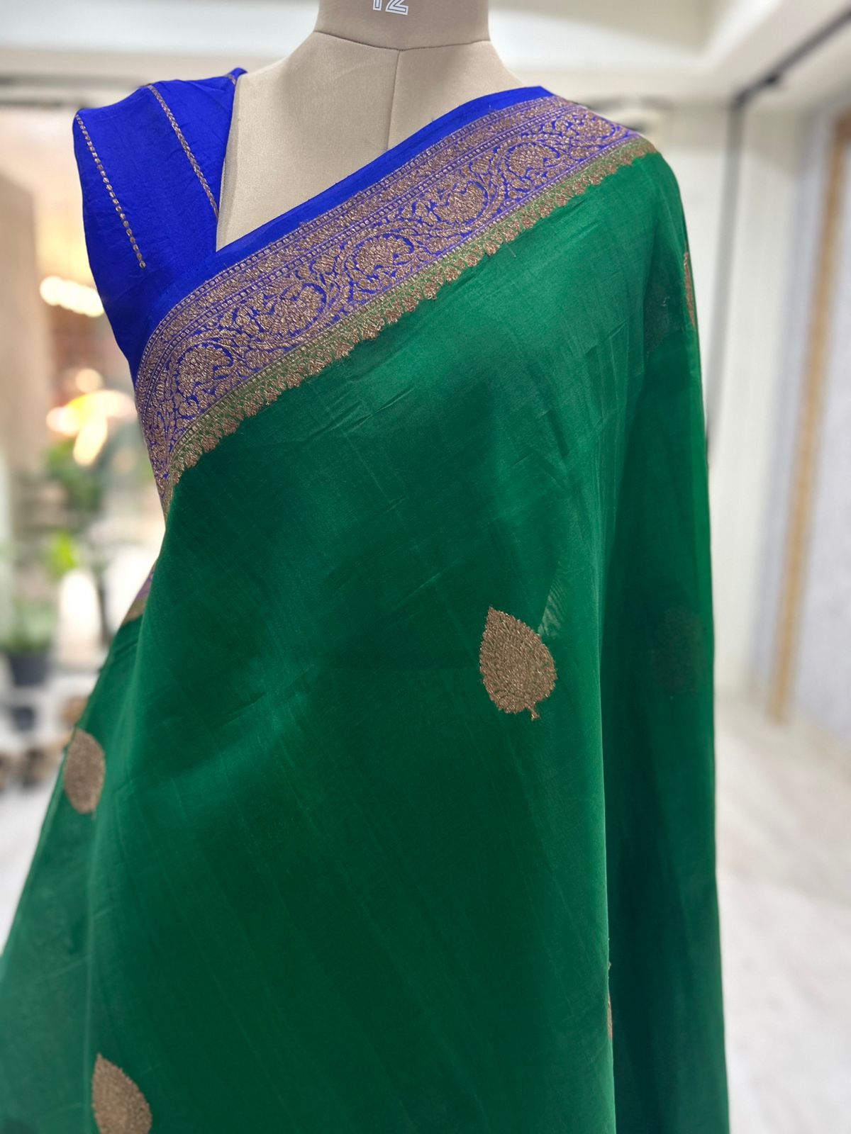 Bottle green pure kora organza-07 saree