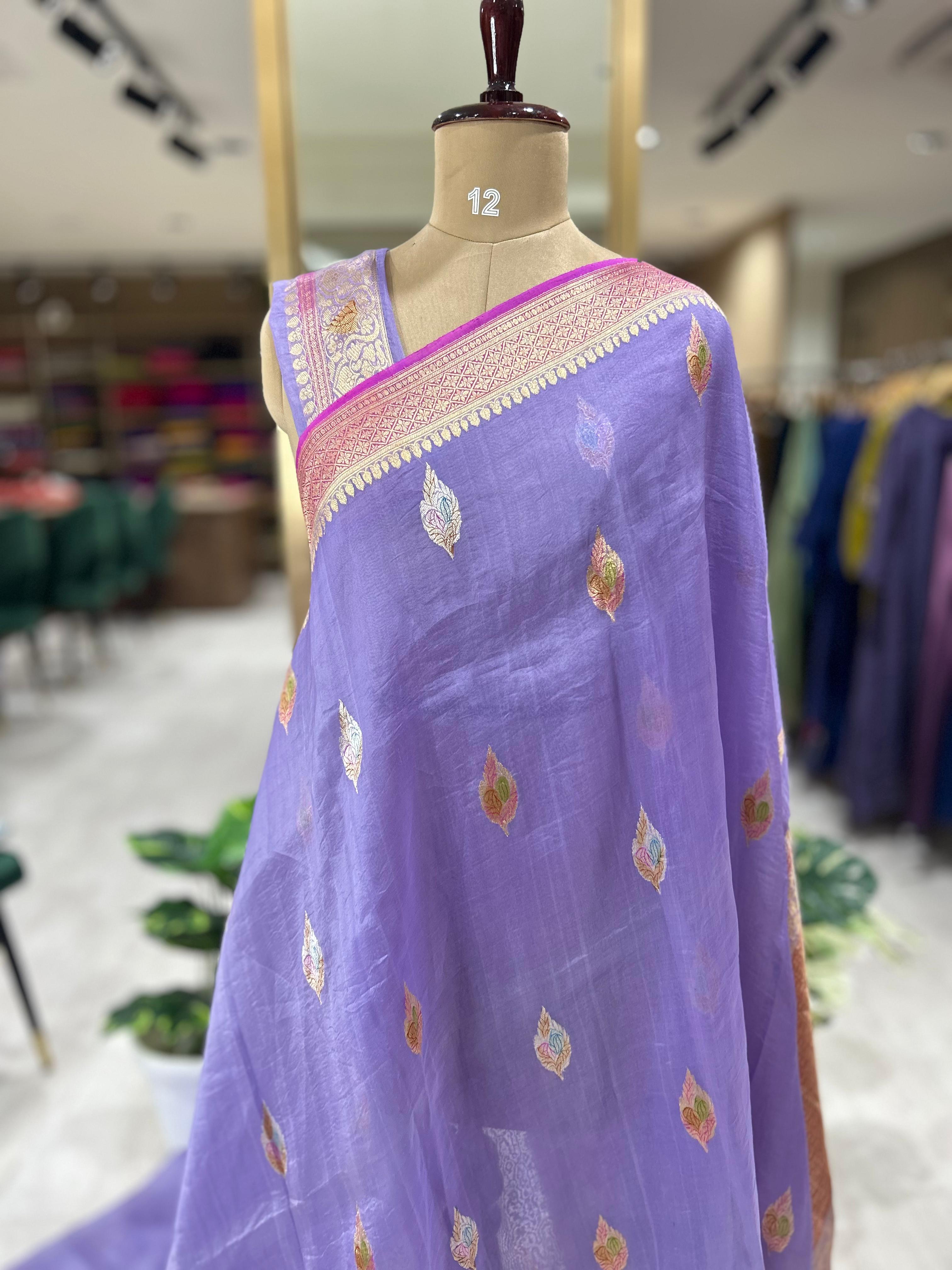 Pastel blue pure kora organza-07 saree