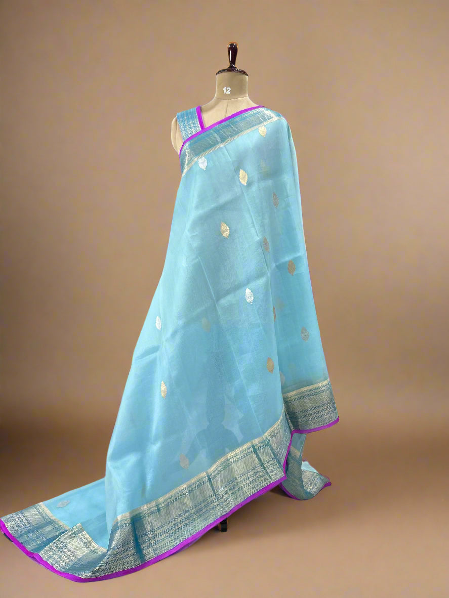 Pastel blue pure kora organza-07 saree