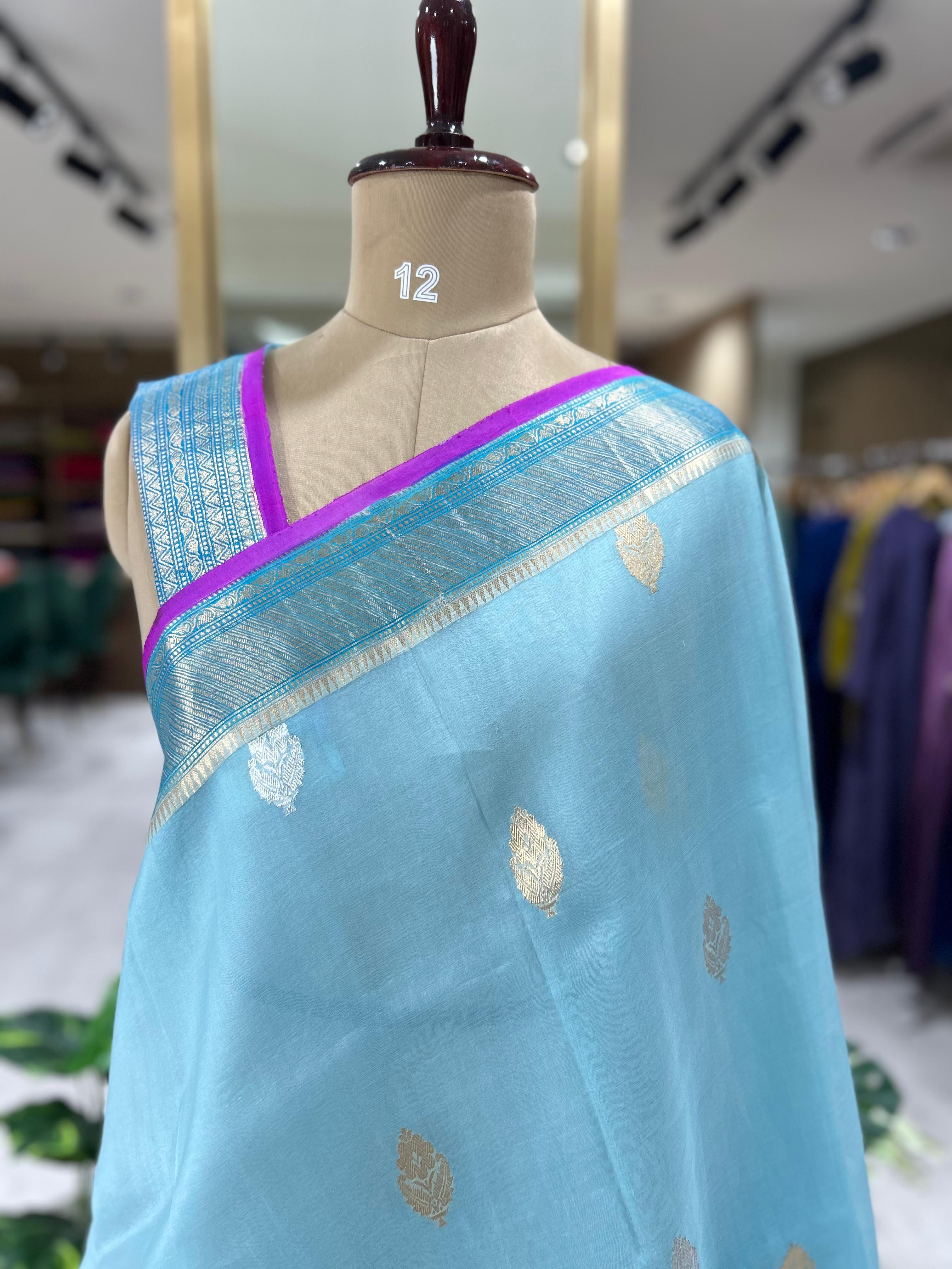 Pastel blue pure kora organza-07 saree