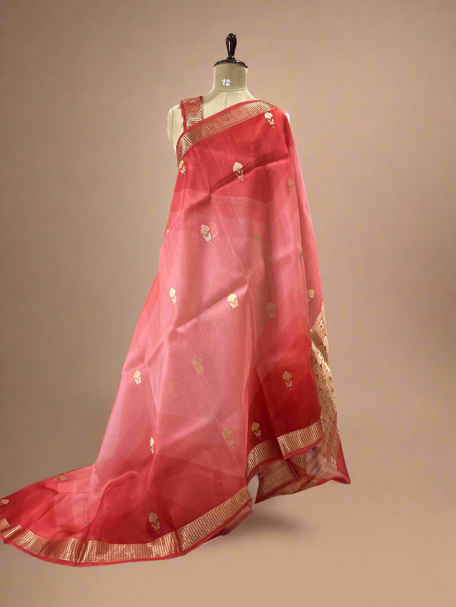 Pink dual shade pure kora organza-07 saree