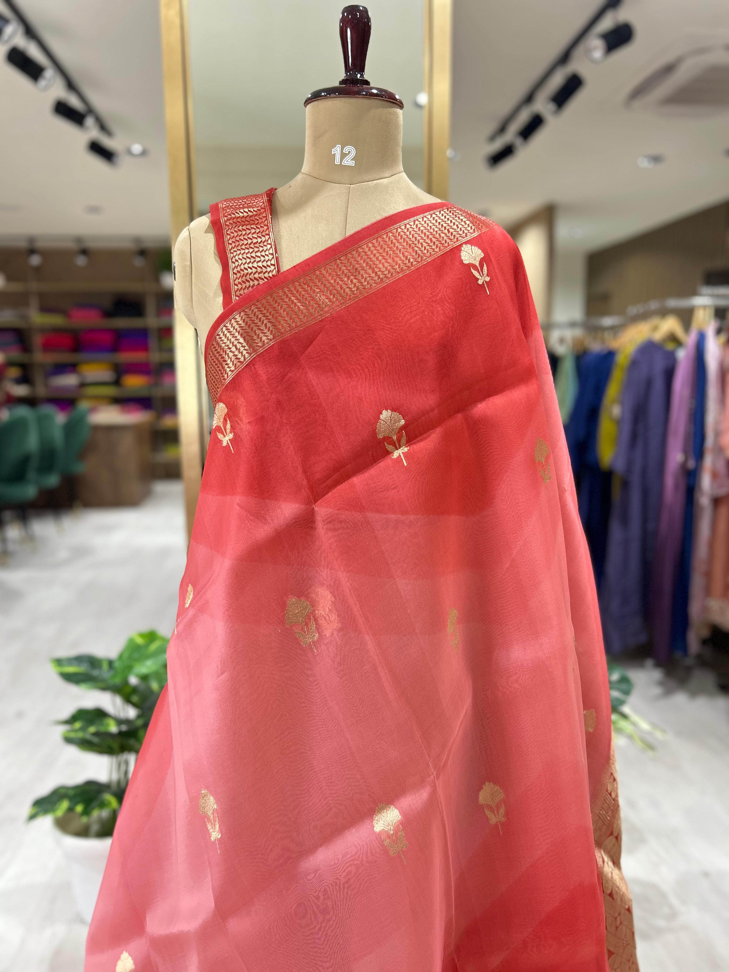 Pink dual shade pure kora organza-07 saree