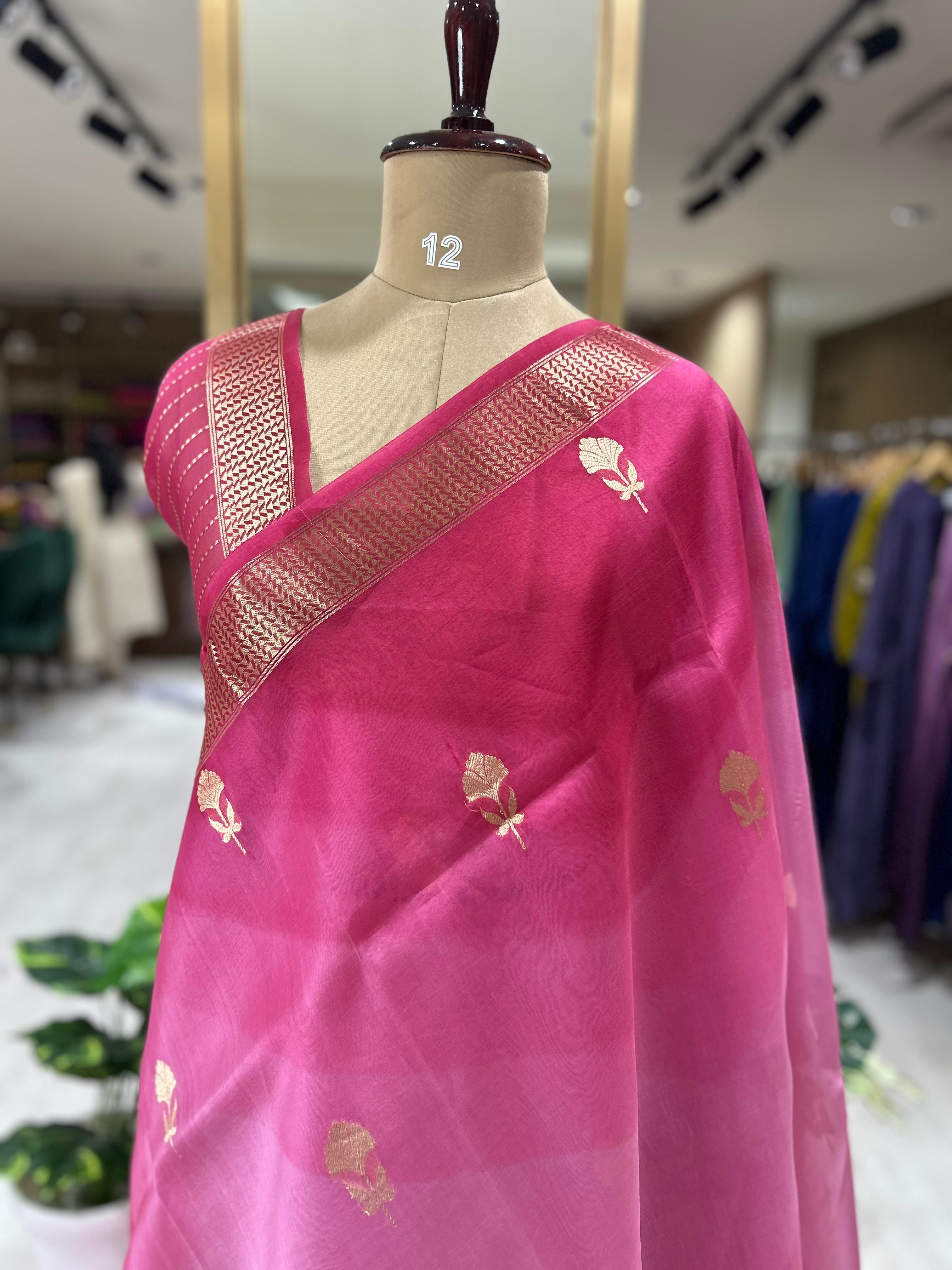 Rani pink dual shade pure kora organza-07 saree