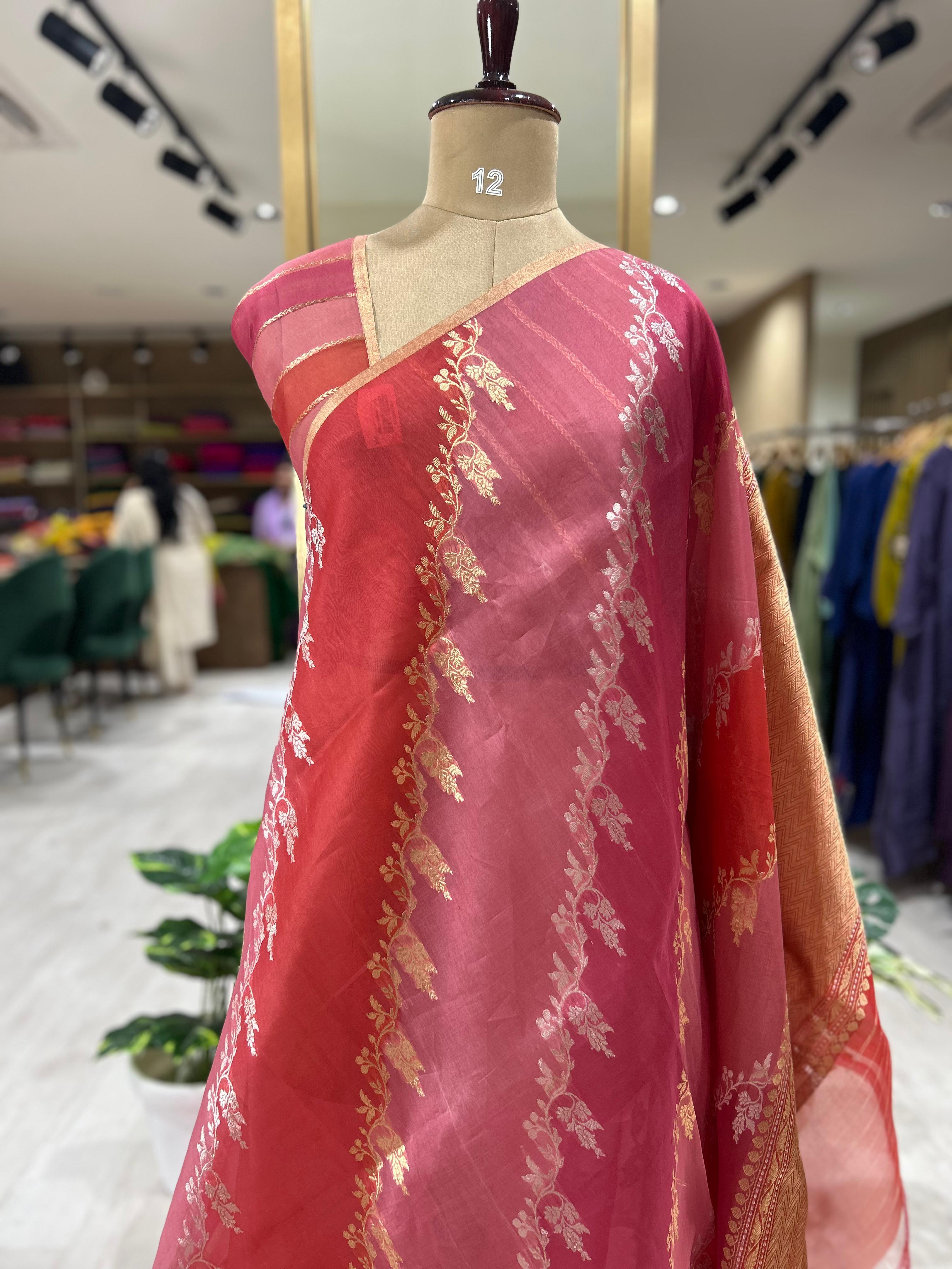 Multitone stripes pure kora organza-07 saree