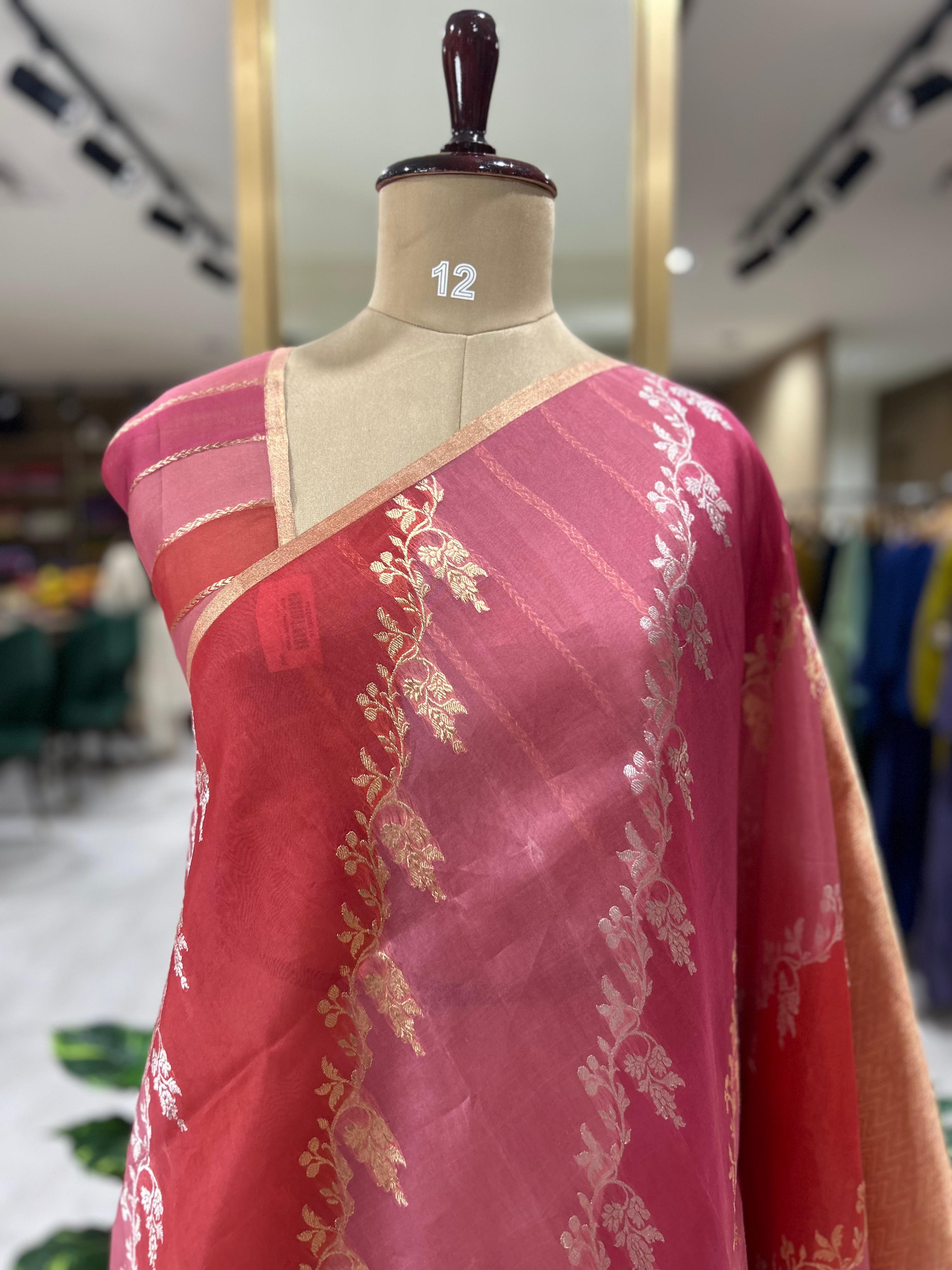 Multitone stripes pure kora organza-07 saree