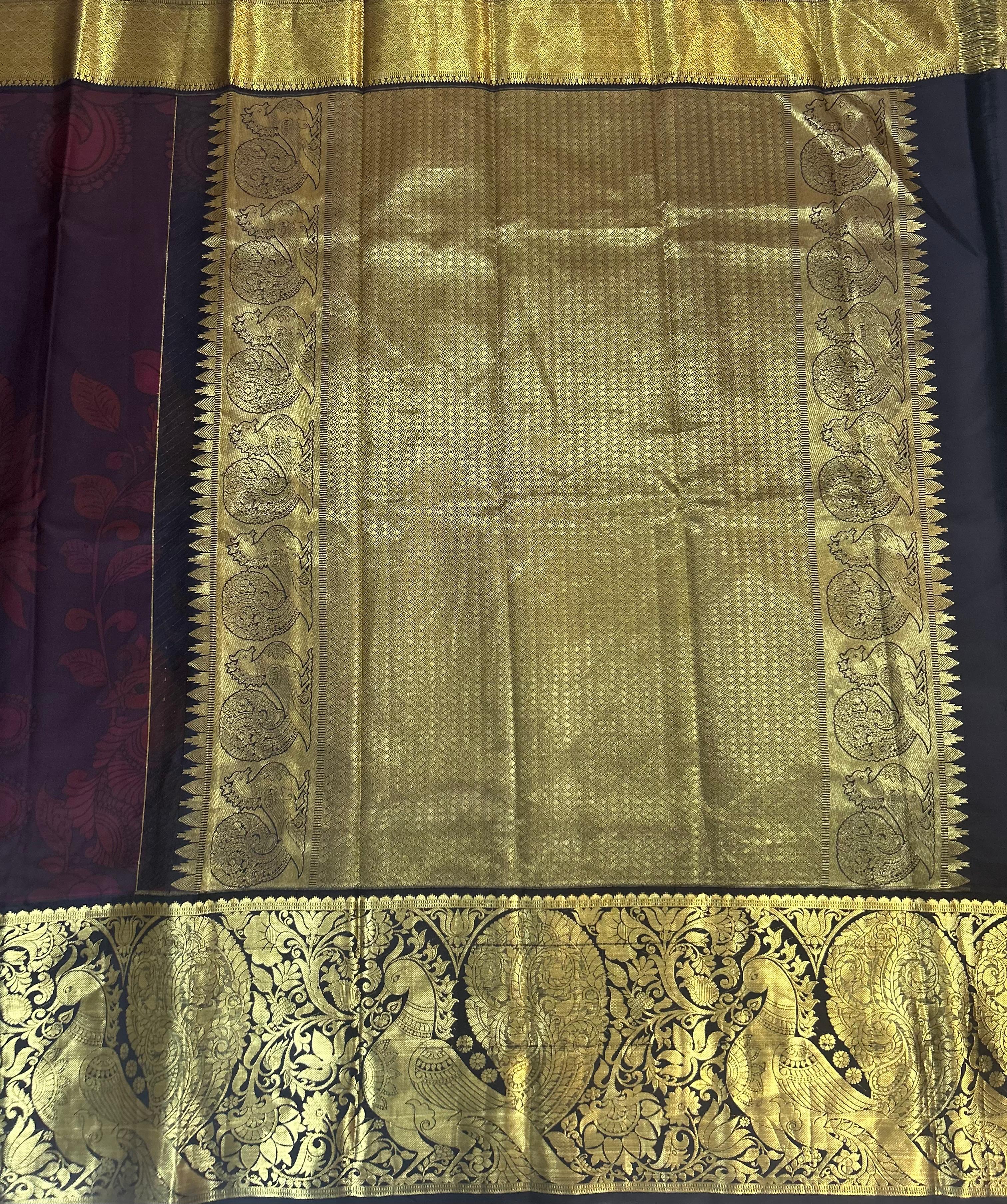 Dark brown kalamkari vintage pure kanchipuram-10 silk saree
