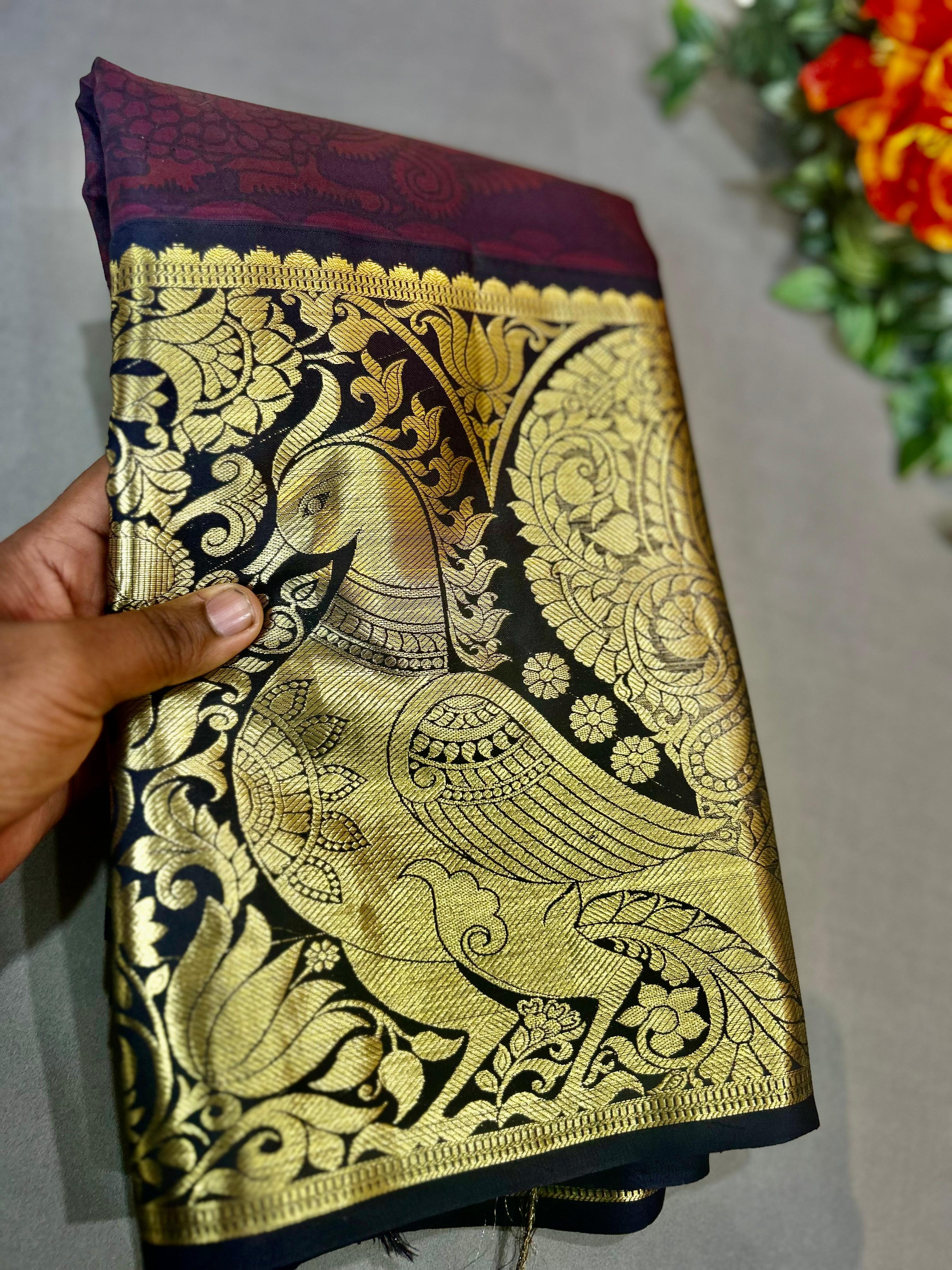 Dark brown kalamkari vintage pure kanchipuram-10 silk saree