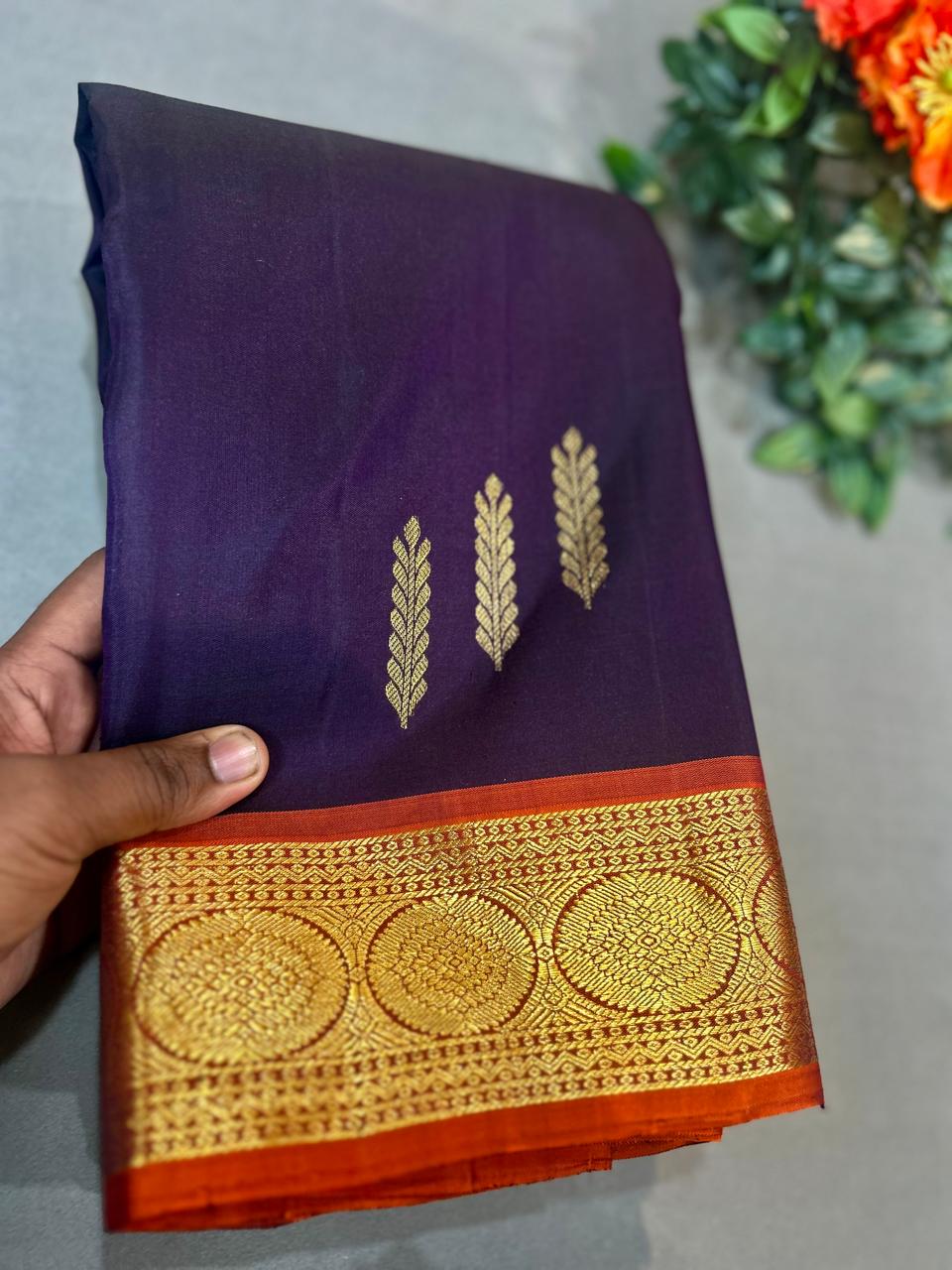Dark purple n orange vintage pure kanchipuram-10 silk saree
