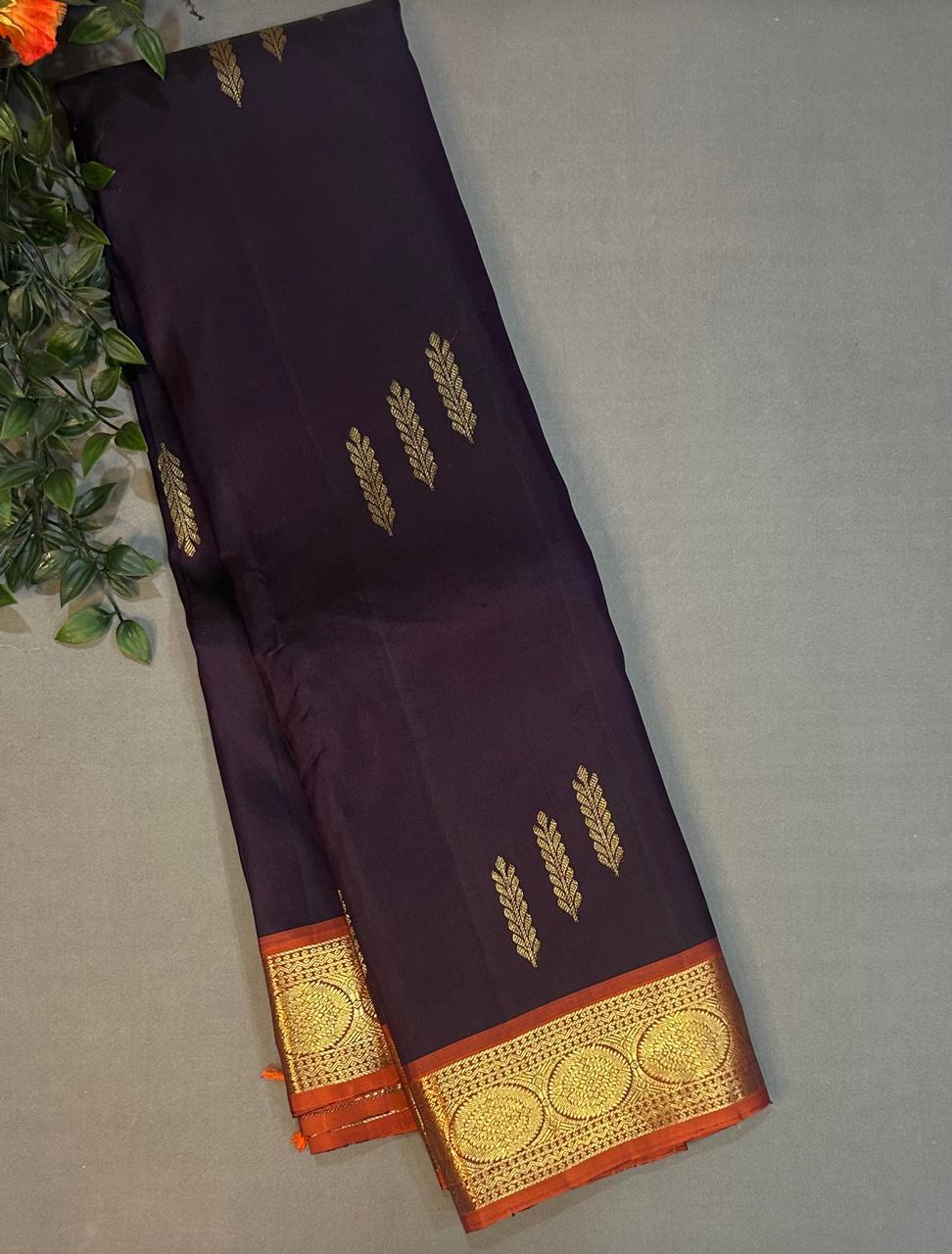 Dark purple n orange vintage pure kanchipuram-10 silk saree