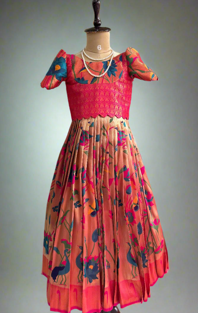 Multicolour kids semi Kanchi Lehenga