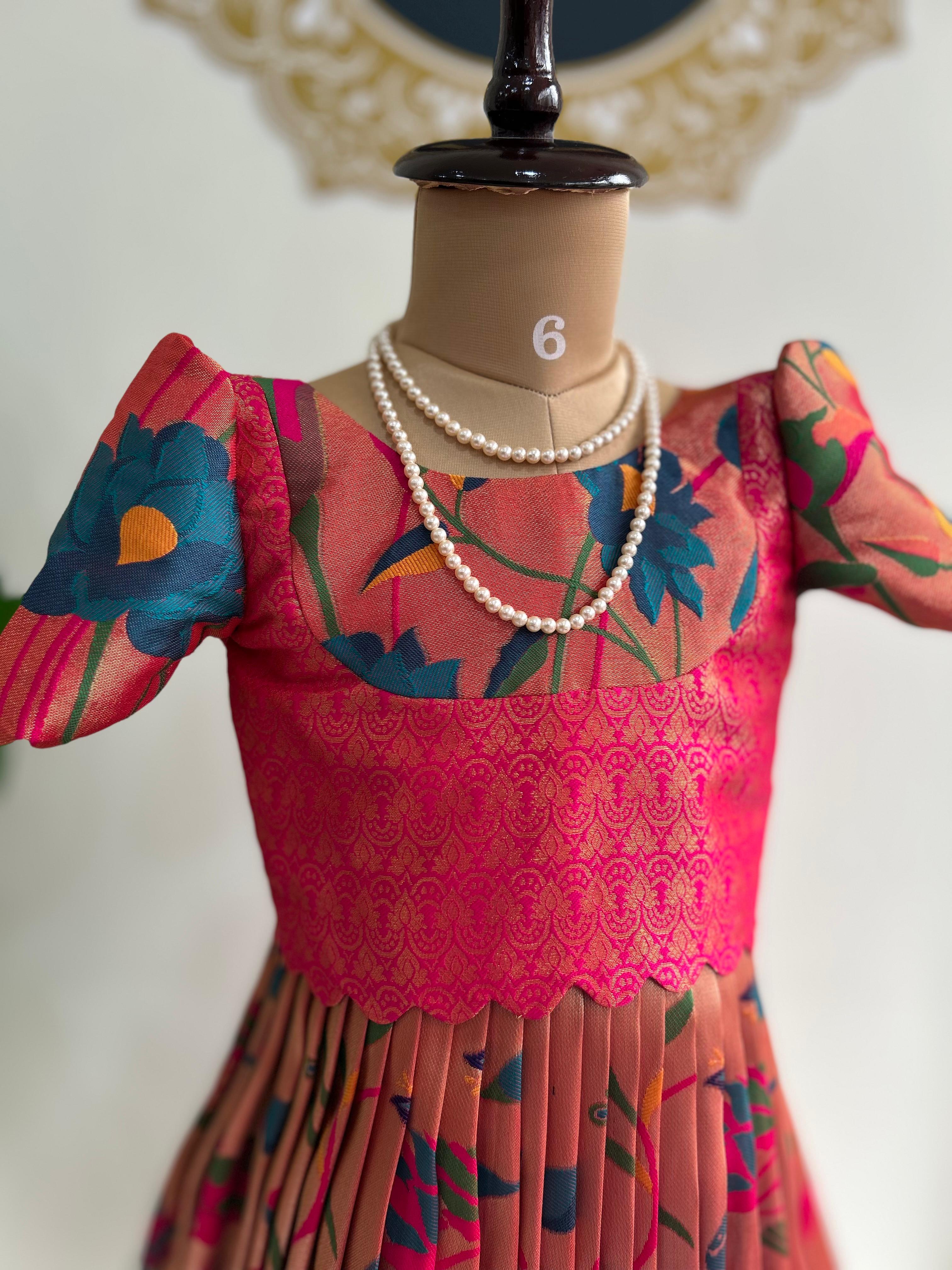 Multicolour kids semi Kanchi Lehenga