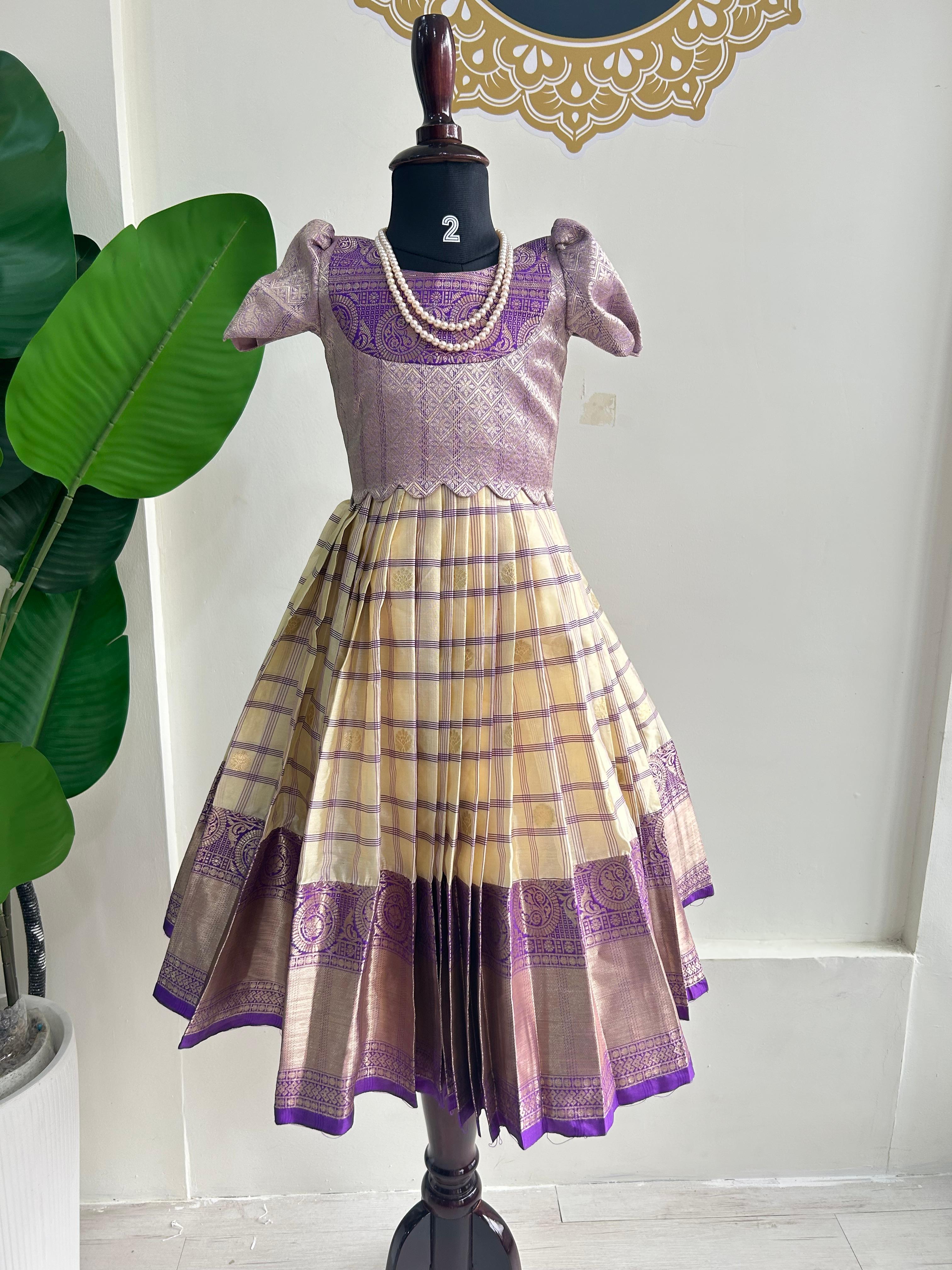 Blue checks kids semi Kanchi Lehenga