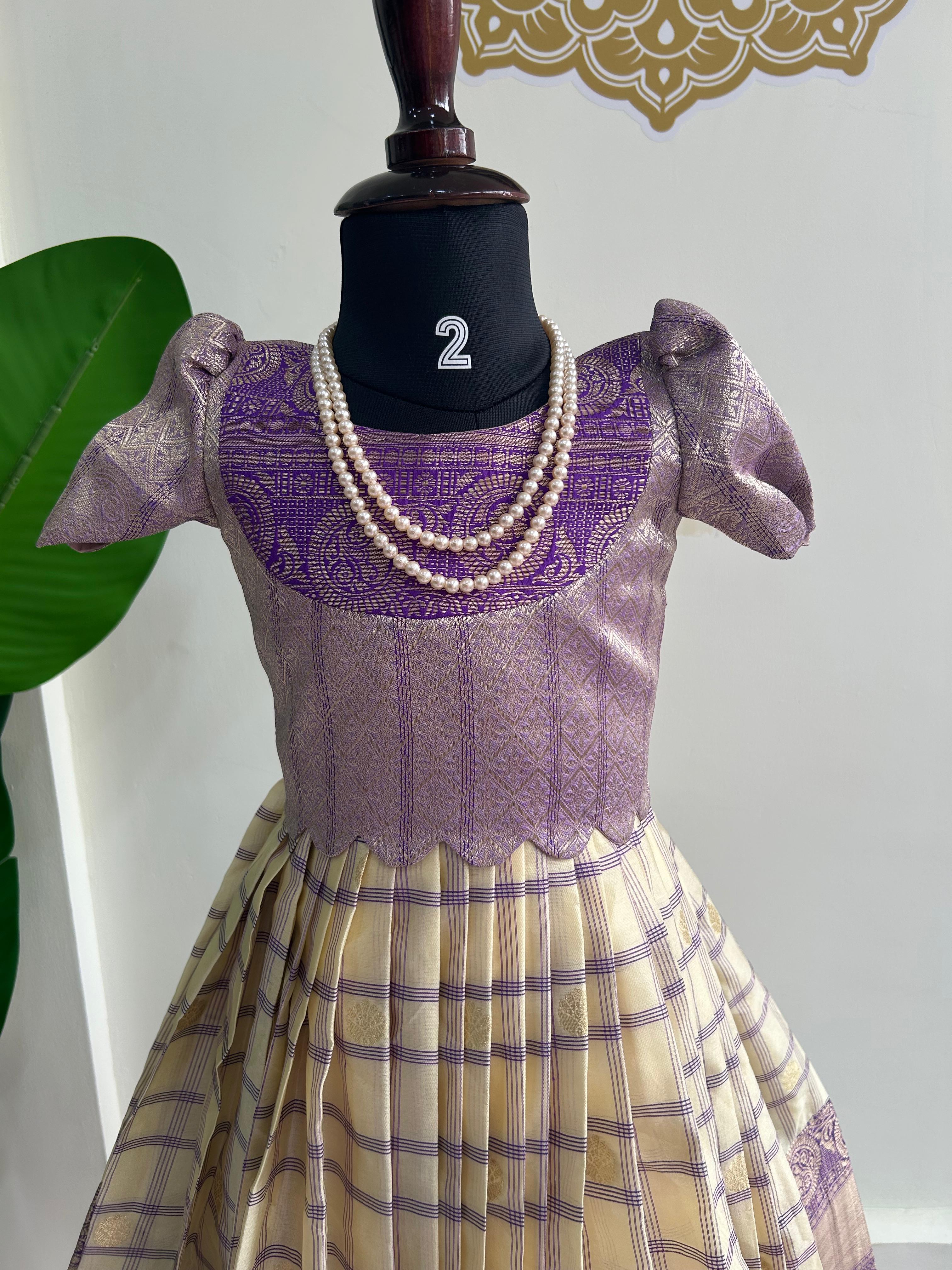 Blue checks kids semi Kanchi Lehenga